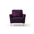 Accent Chair With Ottoman, Modern Tub Arm Chair Footstool Set For Living Room Bedroom, Golden Finished Legs, Purple Velvet Purple Foam Velvet