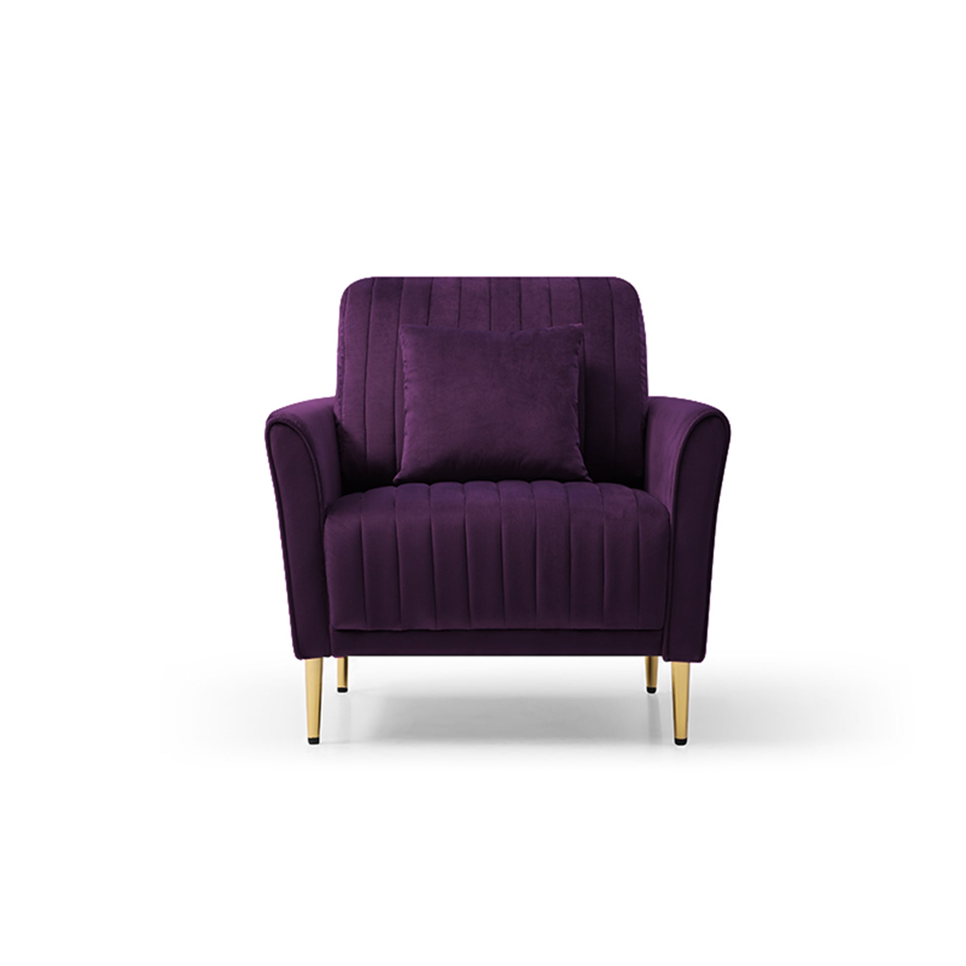 Accent Chair With Ottoman, Modern Tub Arm Chair Footstool Set For Living Room Bedroom, Golden Finished Legs, Purple Velvet Purple Foam Velvet