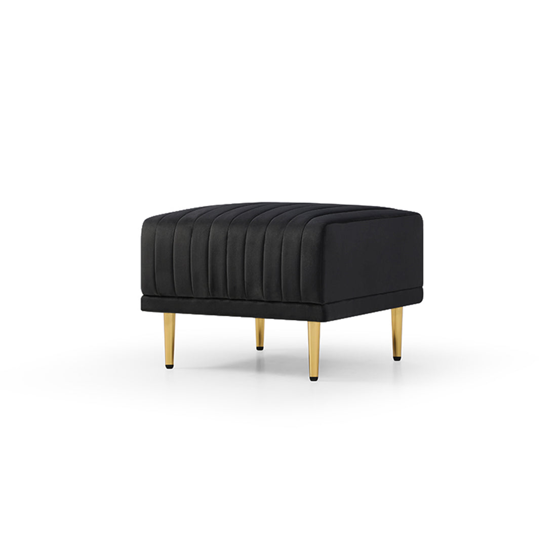 Living Room Ottoman Black Velvet Channel Tufted To Combine With Sectional Sofa Black Foam Velvet