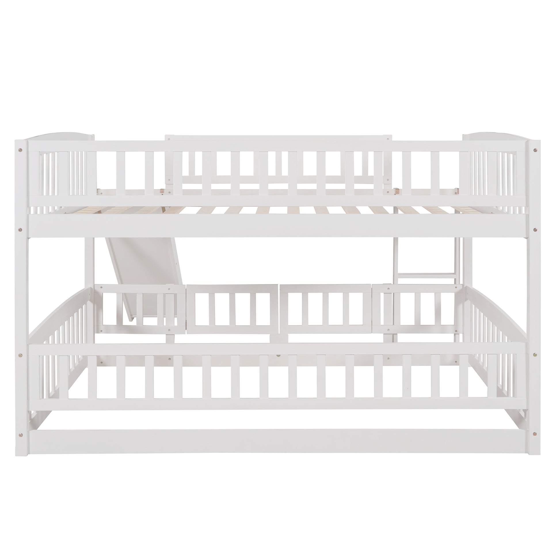 Bunk Bed with Slide,Full Over Full Low Bunk Bed with white-solid wood