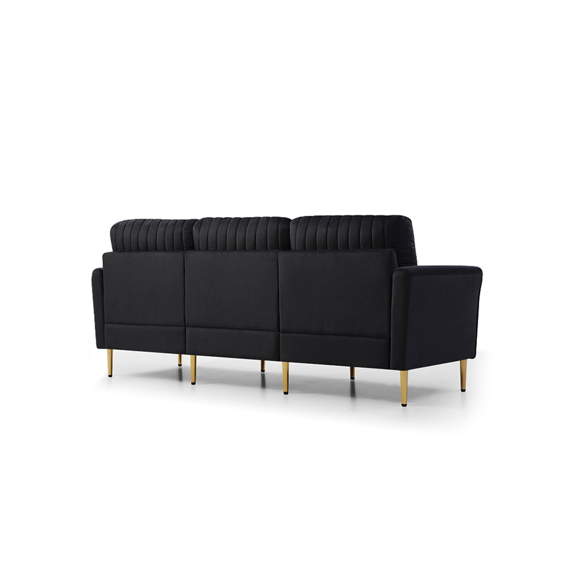 Mid Century Tufted 3 Seat Sofa Couch For Living Room, Office, Apartment, Dorm, Studio And Small Space, 3 Pillows Included Black Black Foam Velvet