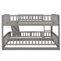 Bunk Bed with Slide,Full Over Full Low Bunk Bed with gray-solid wood