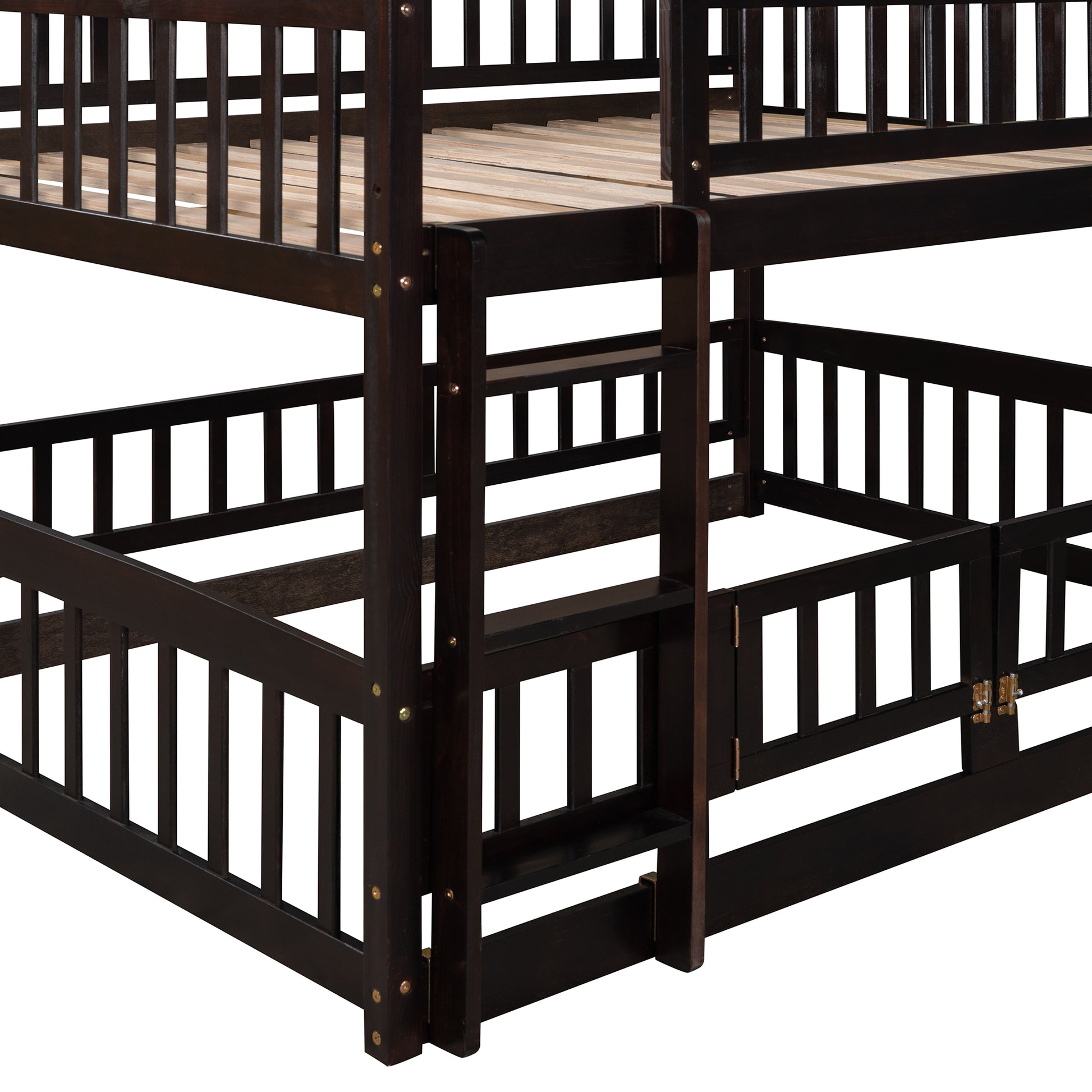 Bunk Bed with Slide,Full Over Full Low Bunk Bed with espresso-solid wood