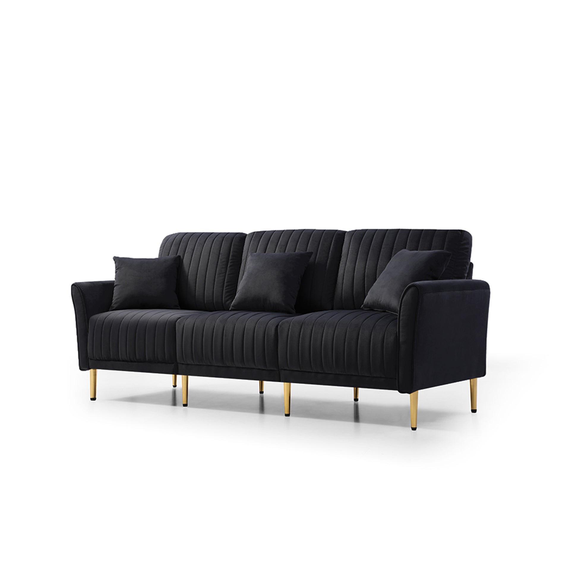 Living Room Sectional Black Sofa Couch With Ottoman, Modern L Shaped Chaise Lounge With 3 Seat Sofa And Ottoman, Upholstered Fabric Sectional Sofa Couch, Sectional Sofa For Home, Apartment Black Foam Velvet