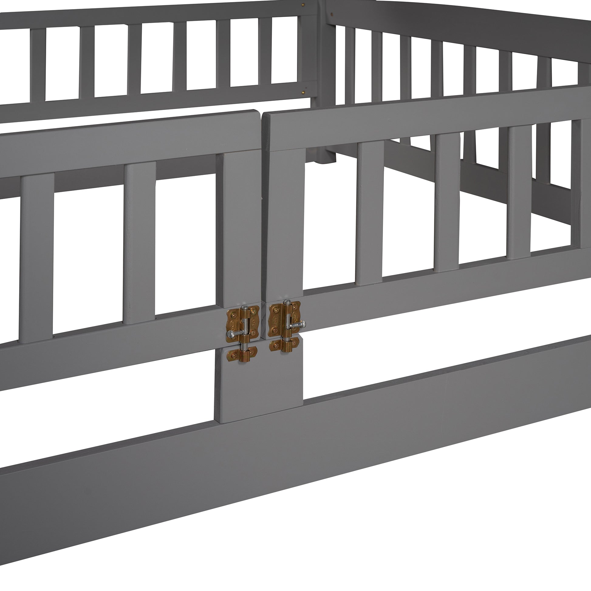 Bunk Bed with Slide,Full Over Full Low Bunk Bed with gray-solid wood