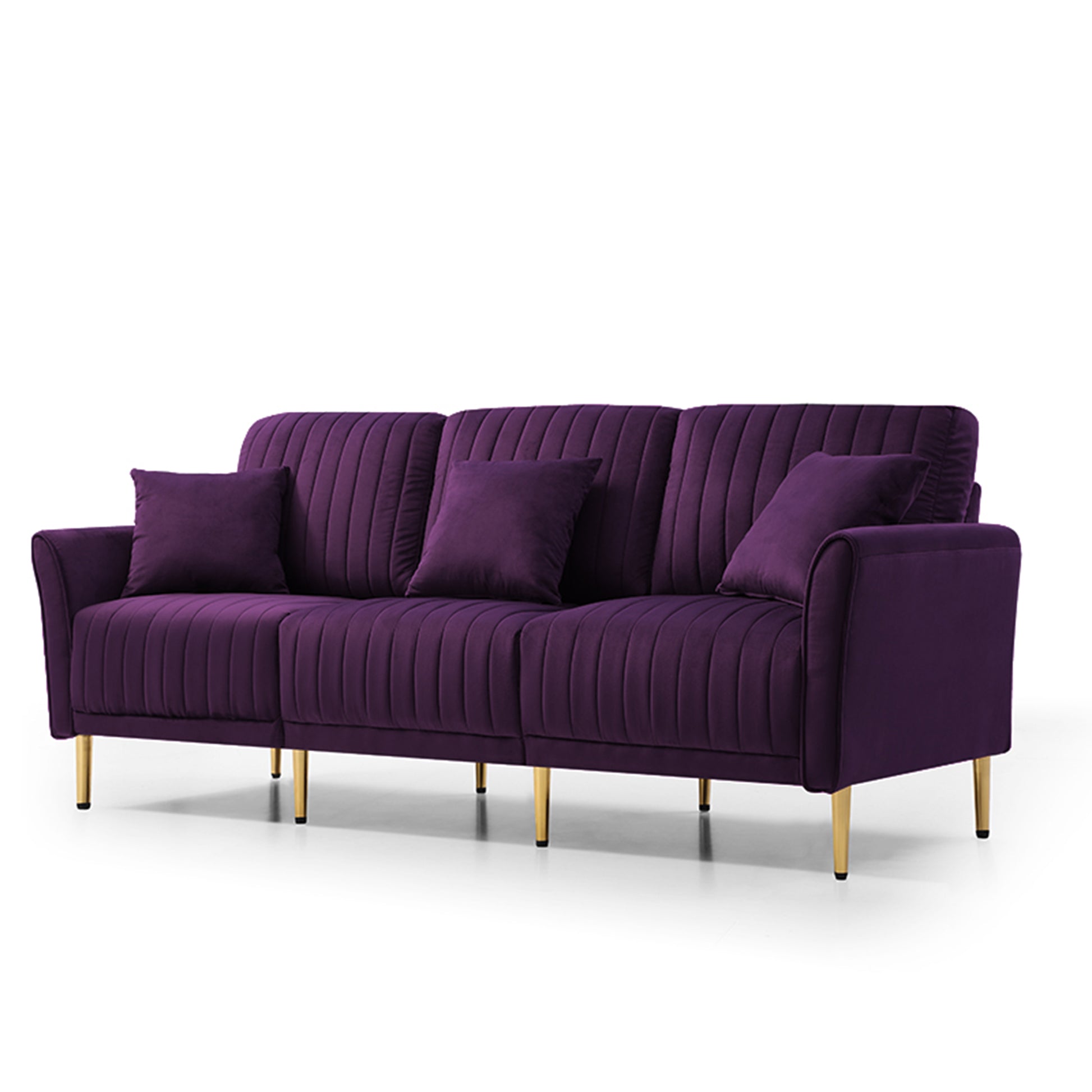 Living Room Sofa Velvet Upholstered Couch Furniture For Home Or Office 3 Seat,Purple Purple Foam Velvet 3 Seat