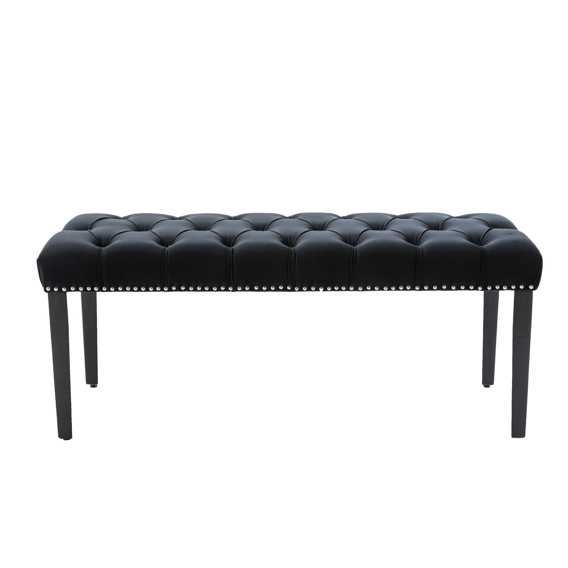 Heng Ming Upholstered Tufted Bench Ottomanvelvet Dining Bench Bedroom Bench Footrest Stool Accent Bench For Entryway Dining Room Living Room, Black Black Velvet