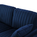 2 Seat Navy Blue Velvet Round Arm Sofa With Reversible Cushions Blue Foam Velvet
