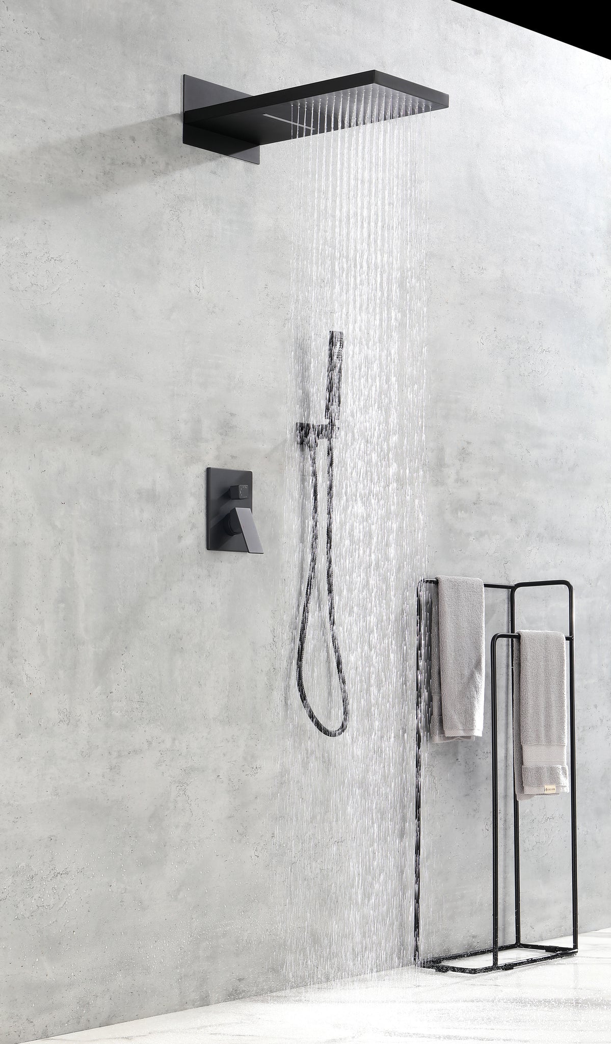 Shower System,Waterfall Rainfall Shower Head with matt black-brass