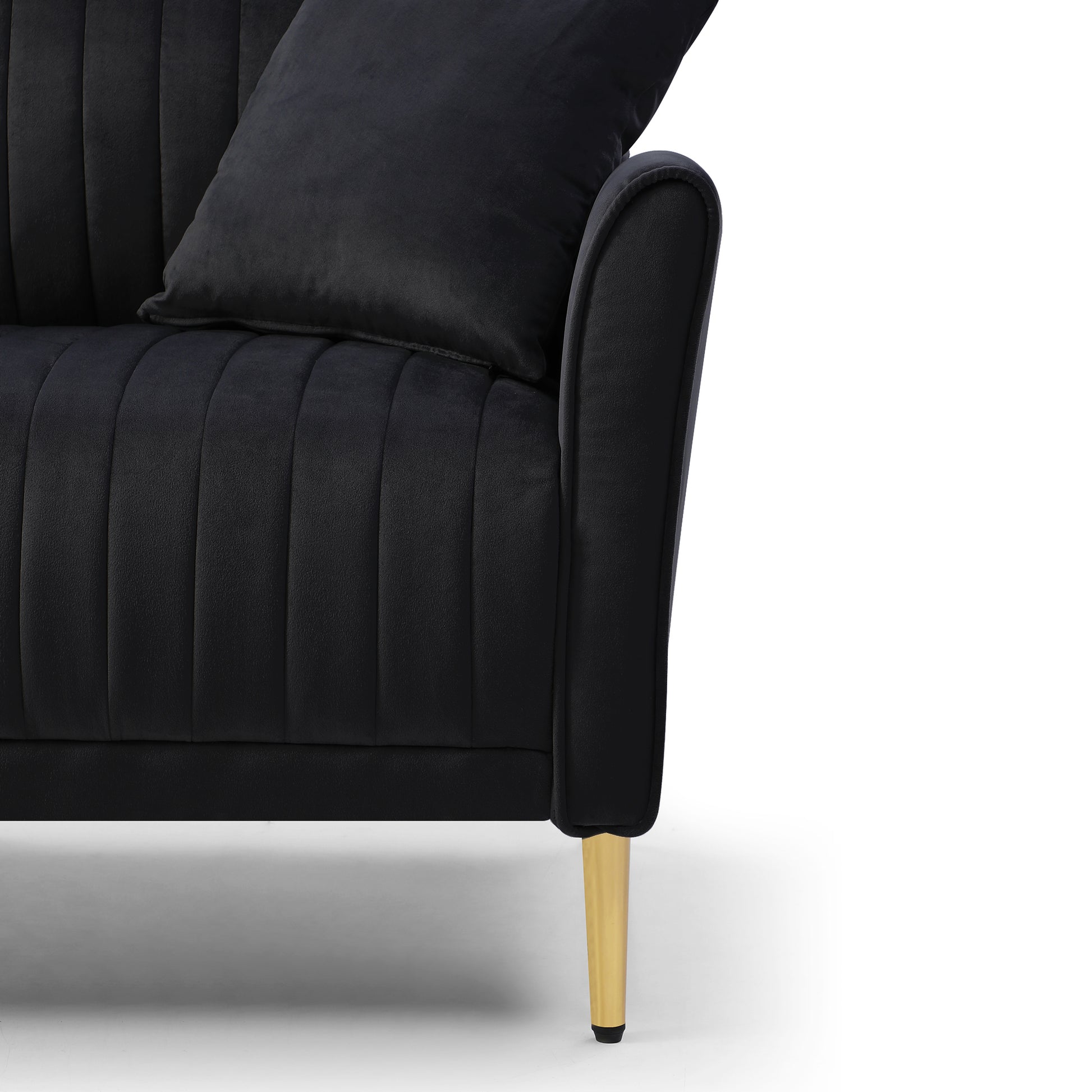 Modern Black Velvet Accent Chair Upholstered Living Room Arm Chairs Comfy Single Sofa Chair Black Foam Velvet