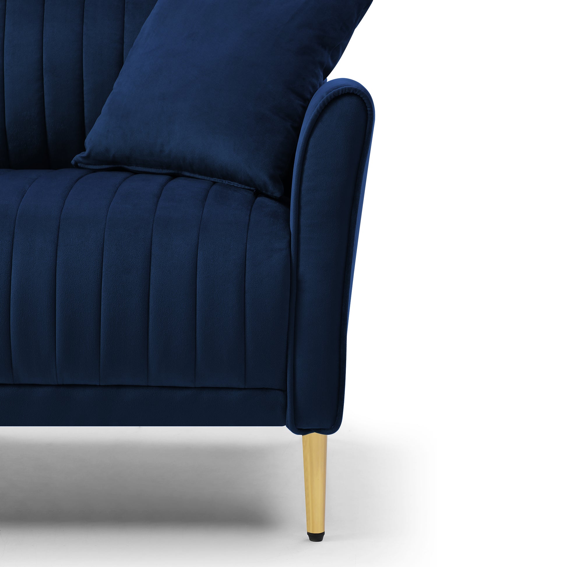 Velvet Accent Chair Round Arm Chair With Gold Legs, Upholstered Single Sofa For Living Room Bedroom, Navy Blue With 1 Throw Pillow Blue Foam Velvet