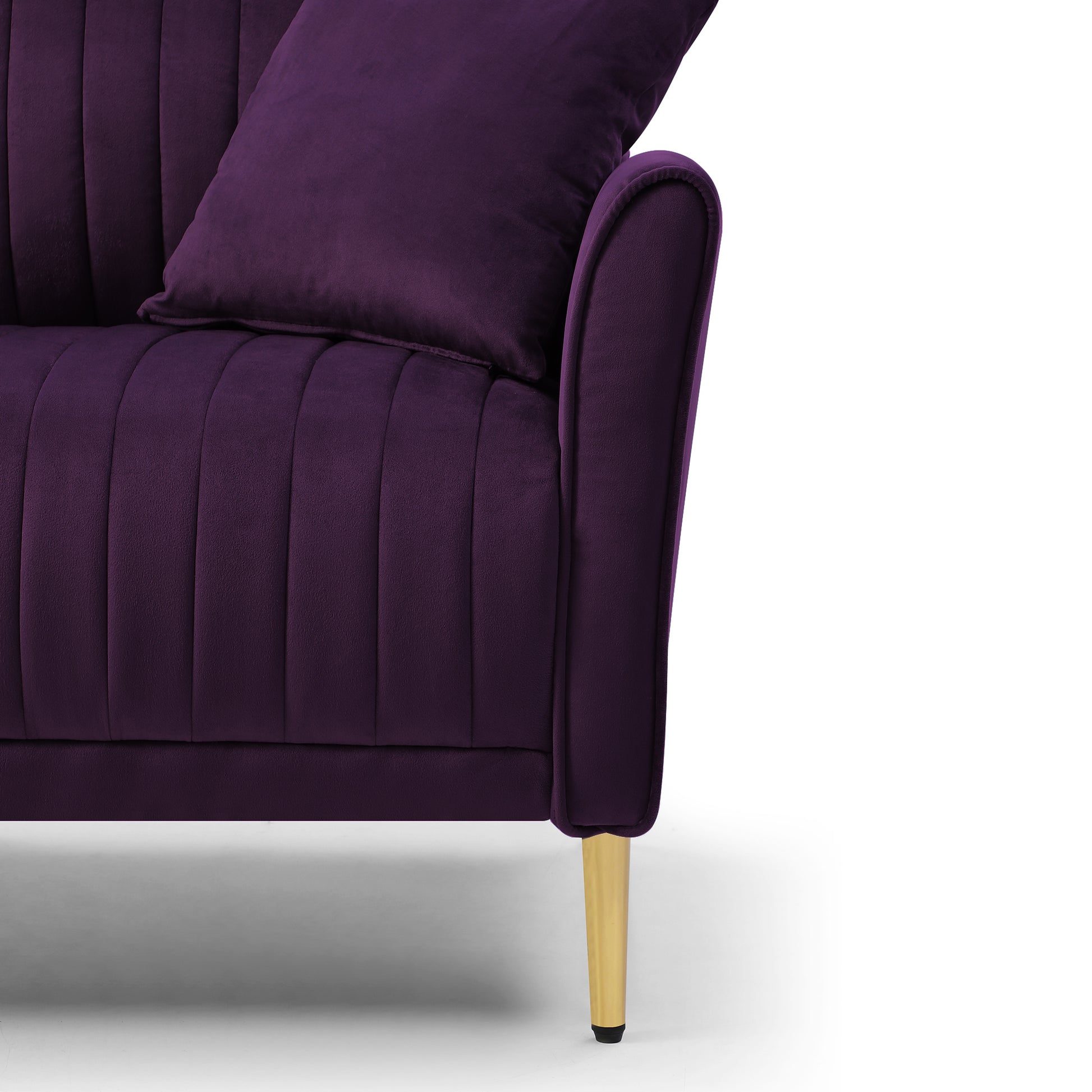2 Piece Velvet Upholstered Living Room Sofa Set, Including 2 Pieces 2 Seater Sofa With Channel Tufted And Revsible Pillows, Free Self Fabric Pillow Included, Purple Purple Foam Velvet 4 Seat