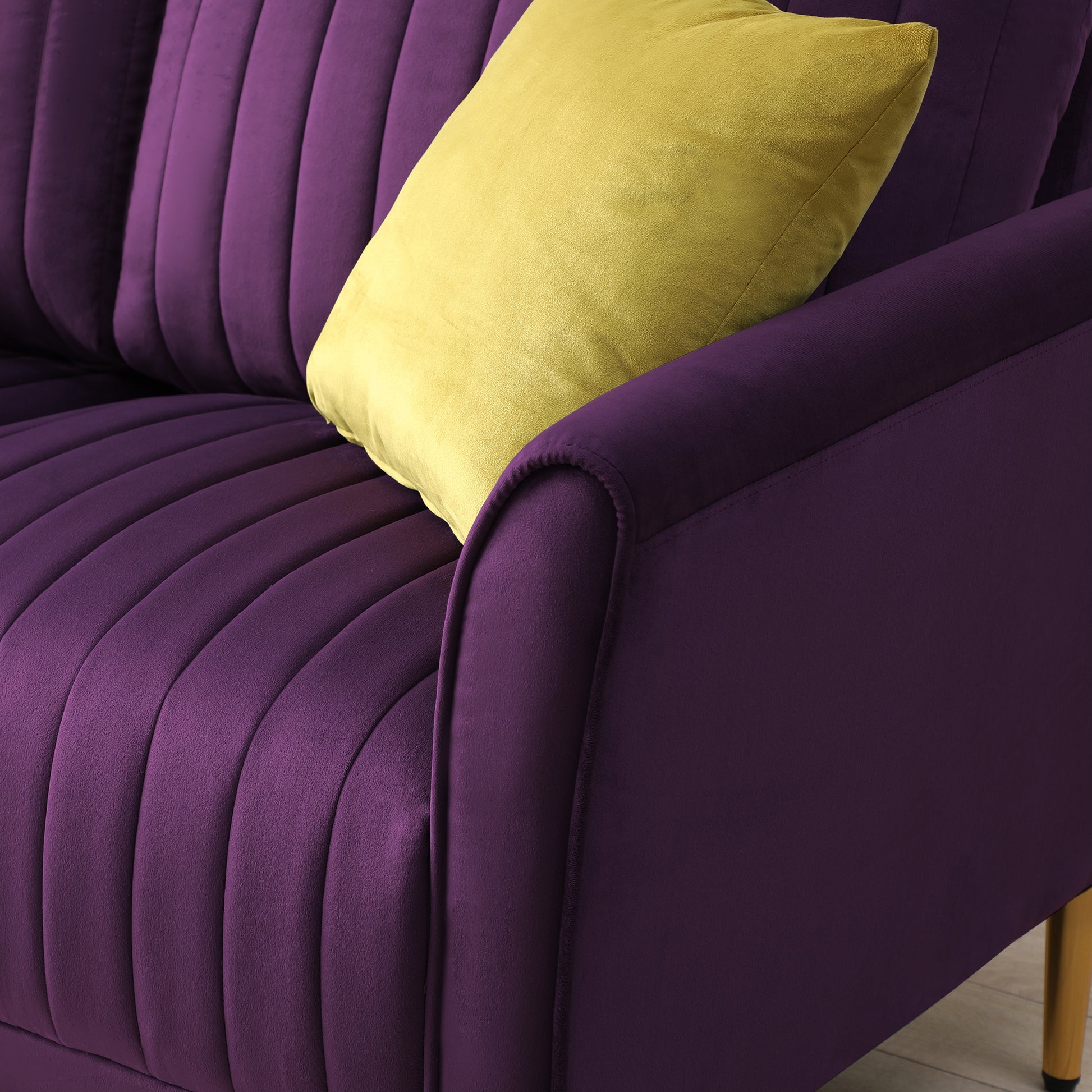 2 Piece Velvet Upholstered Living Room Sofa Set, Including 2 Pieces 2 Seater Sofa With Channel Tufted And Revsible Pillows, Free Self Fabric Pillow Included, Purple Purple Foam Velvet 4 Seat