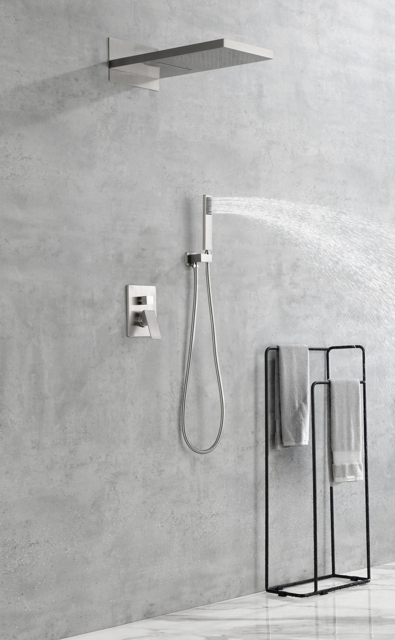 Shower System,Waterfall Rainfall Shower Head with brushed nickel-brass