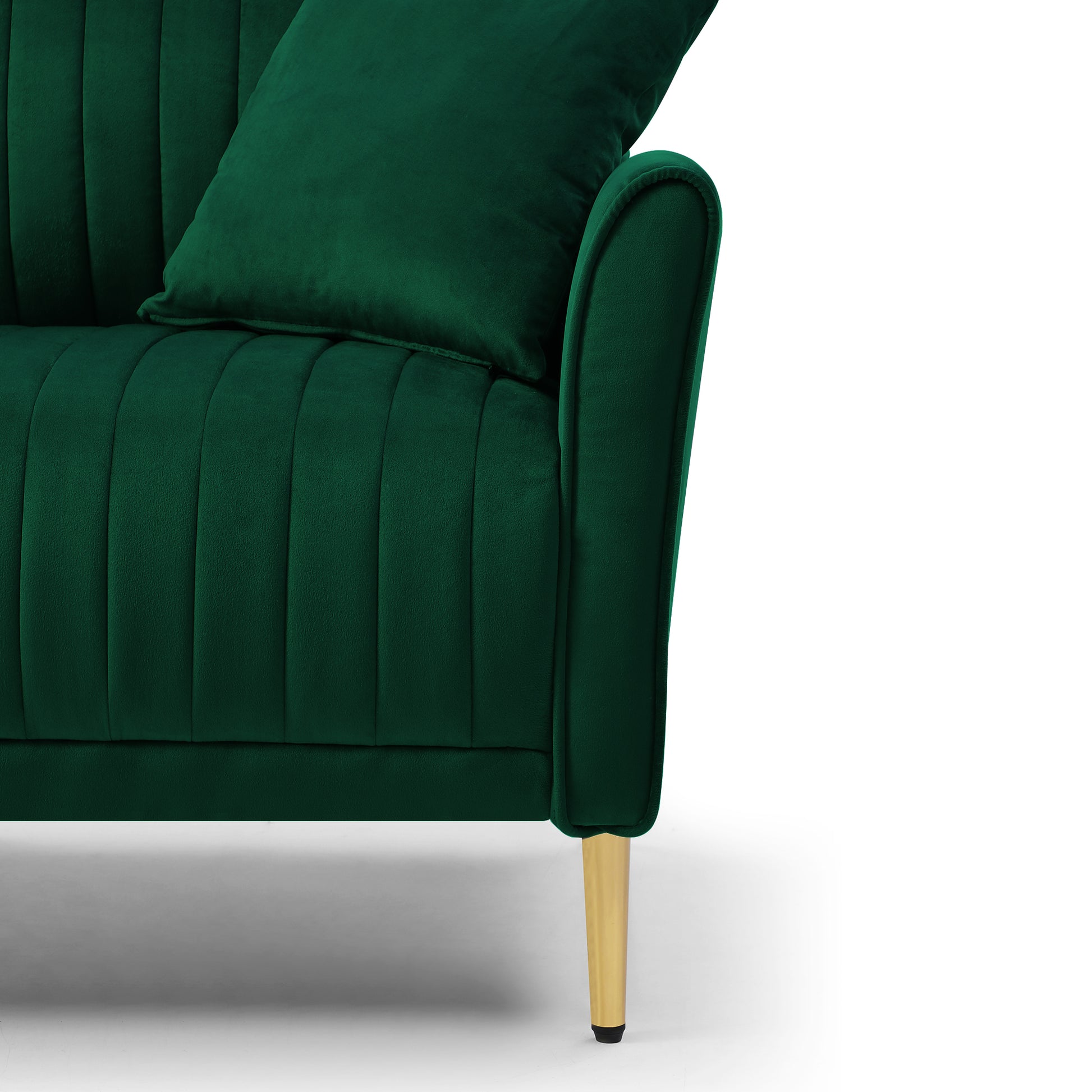 2 Seater Sofa Couch With Channel Tufted On Back And Seat Cushions, Two Throw Pillows, Velvet Green Green Foam Velvet 2 Seat