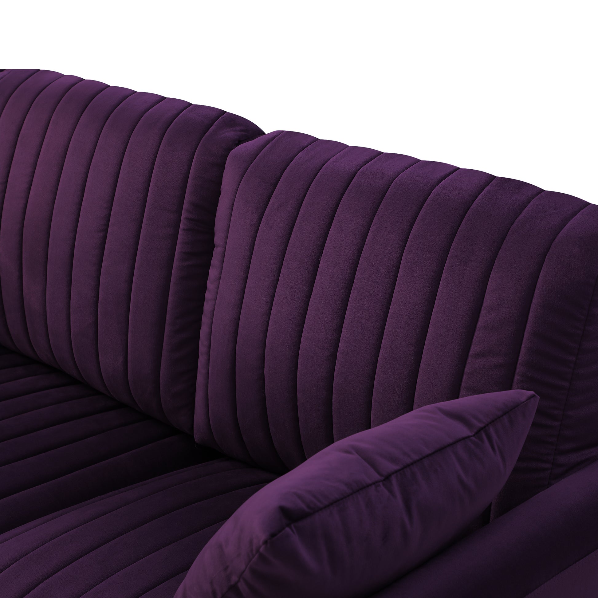 2 Piece Velvet Upholstered Living Room Sofa Set, Including 2 Pieces 2 Seater Sofa With Channel Tufted And Revsible Pillows, Free Self Fabric Pillow Included, Purple Purple Foam Velvet 4 Seat