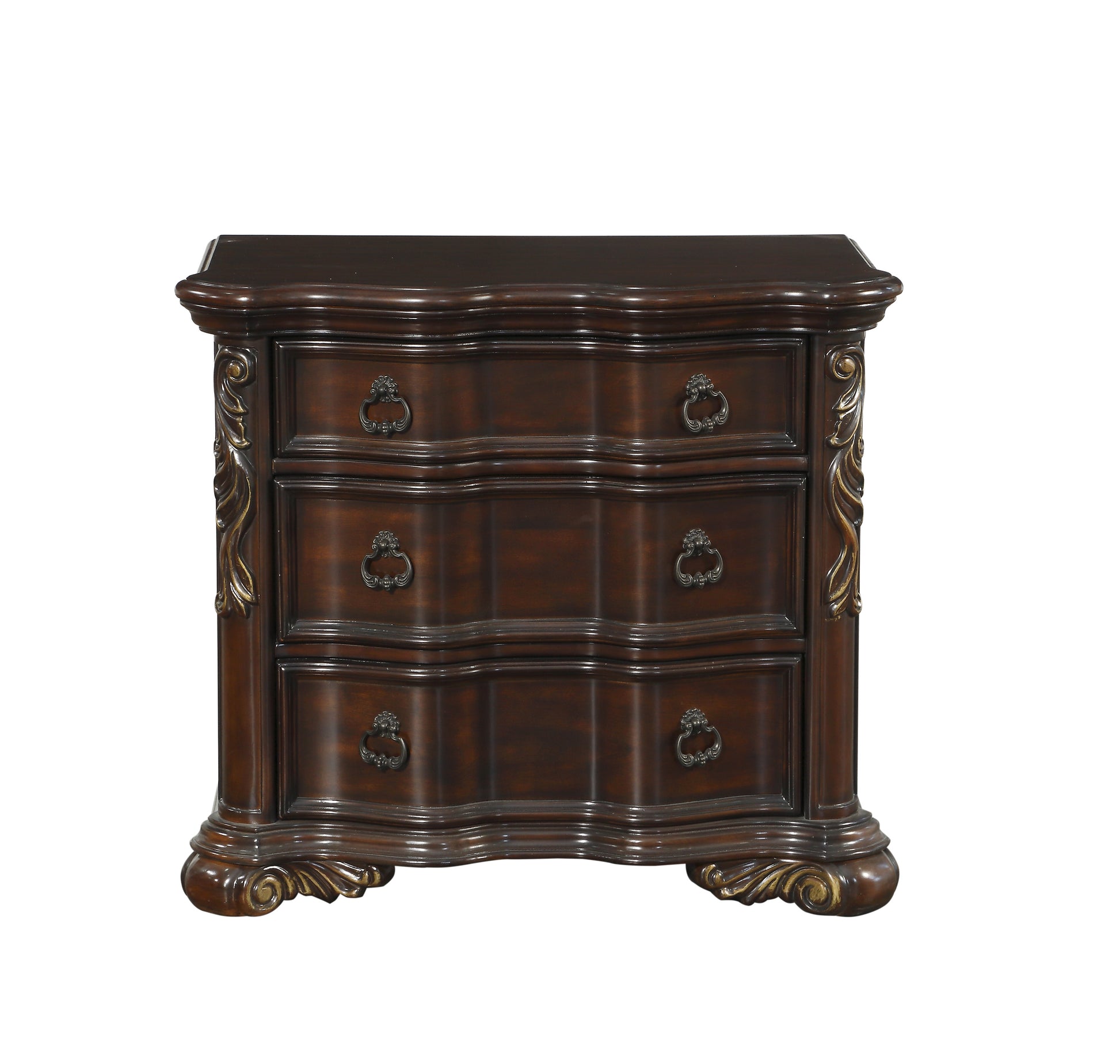 Royal Bedroom Cherry Finish Nightstand Of 3 Drawers Ring Pulls Traditional Home Furniture Cherry 3 Drawers Bedroom Traditional Wood