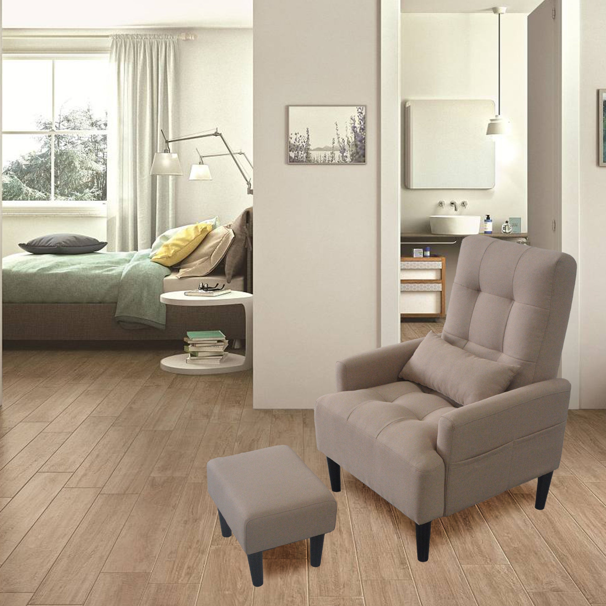 Redde Boo Brown Living Room Sofa Single Chair And Ottoman, Modern Multi Function Fabric Living Room Sofa Lounge Chair Bed And Stool.Soft Leisure Single Chair Adjustable Into 5 Angles With Sofa Bed Gray Modern Foam Fabric