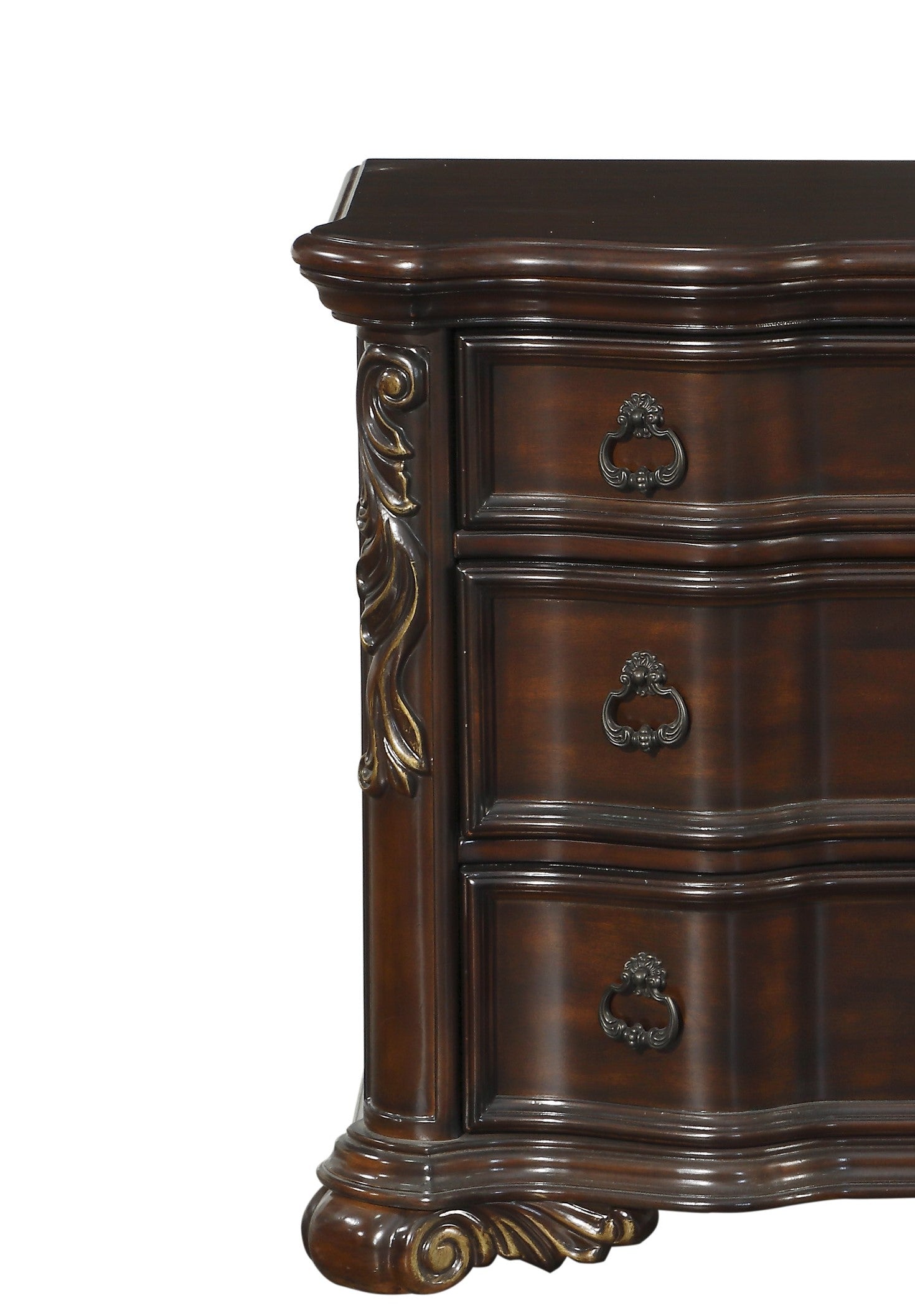 Royal Bedroom Cherry Finish Nightstand Of 3 Drawers Ring Pulls Traditional Home Furniture Cherry 3 Drawers Bedroom Traditional Wood