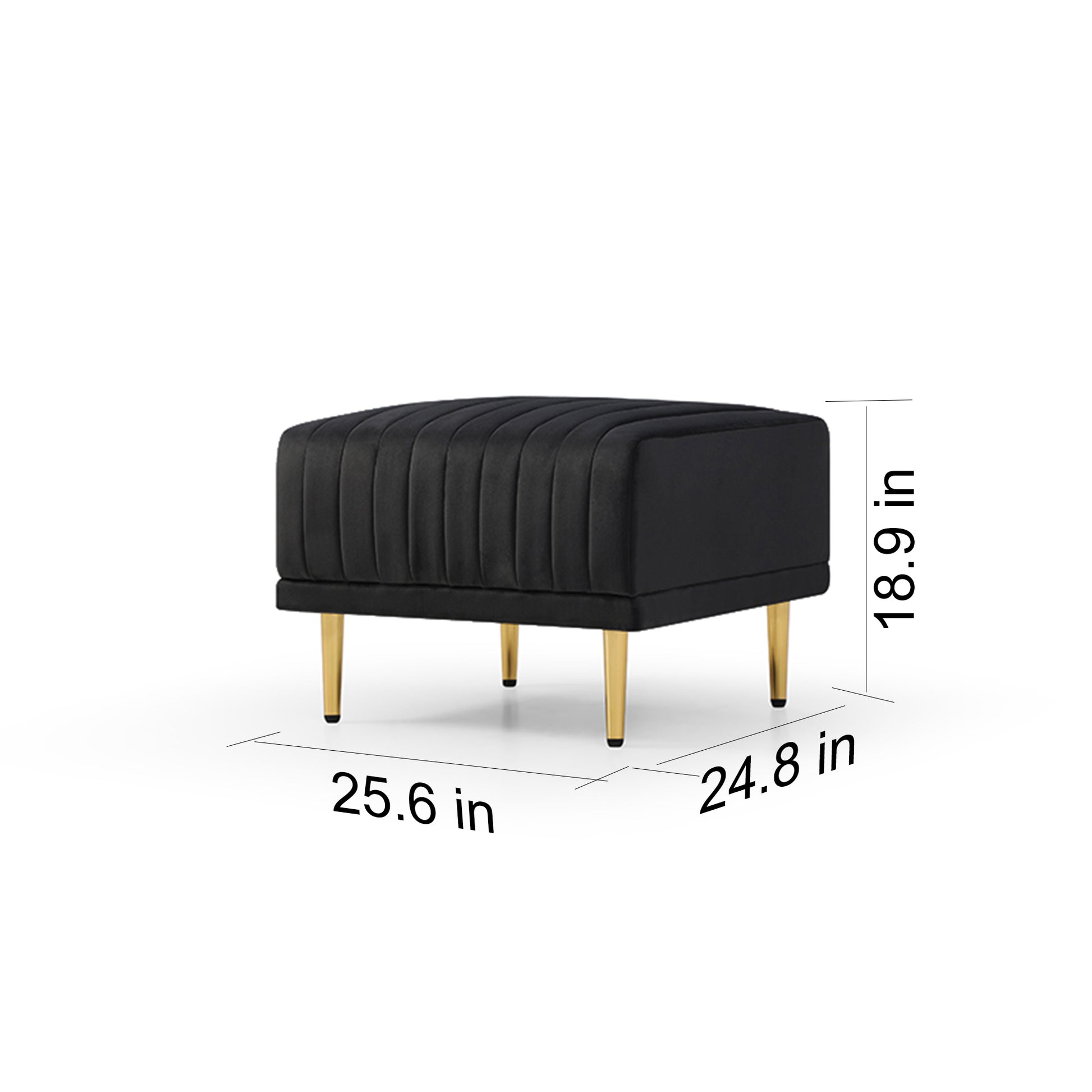 Living Room Ottoman Black Velvet Channel Tufted To Combine With Sectional Sofa Black Foam Velvet