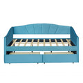 Upholstered Daybed Twin Size With Two Drawers And Wood Slat ,Blue Blue Upholstered