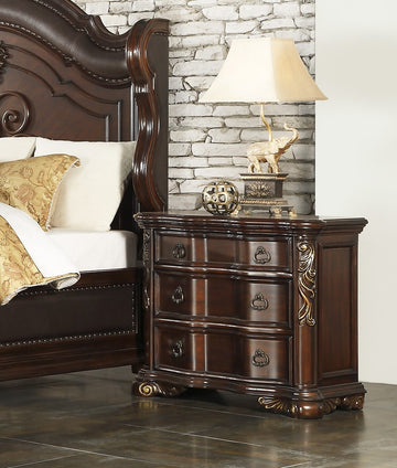 Royal Bedroom Cherry Finish Nightstand Of 3 Drawers Ring Pulls Traditional Home Furniture Cherry 3 Drawers Bedroom Traditional Wood