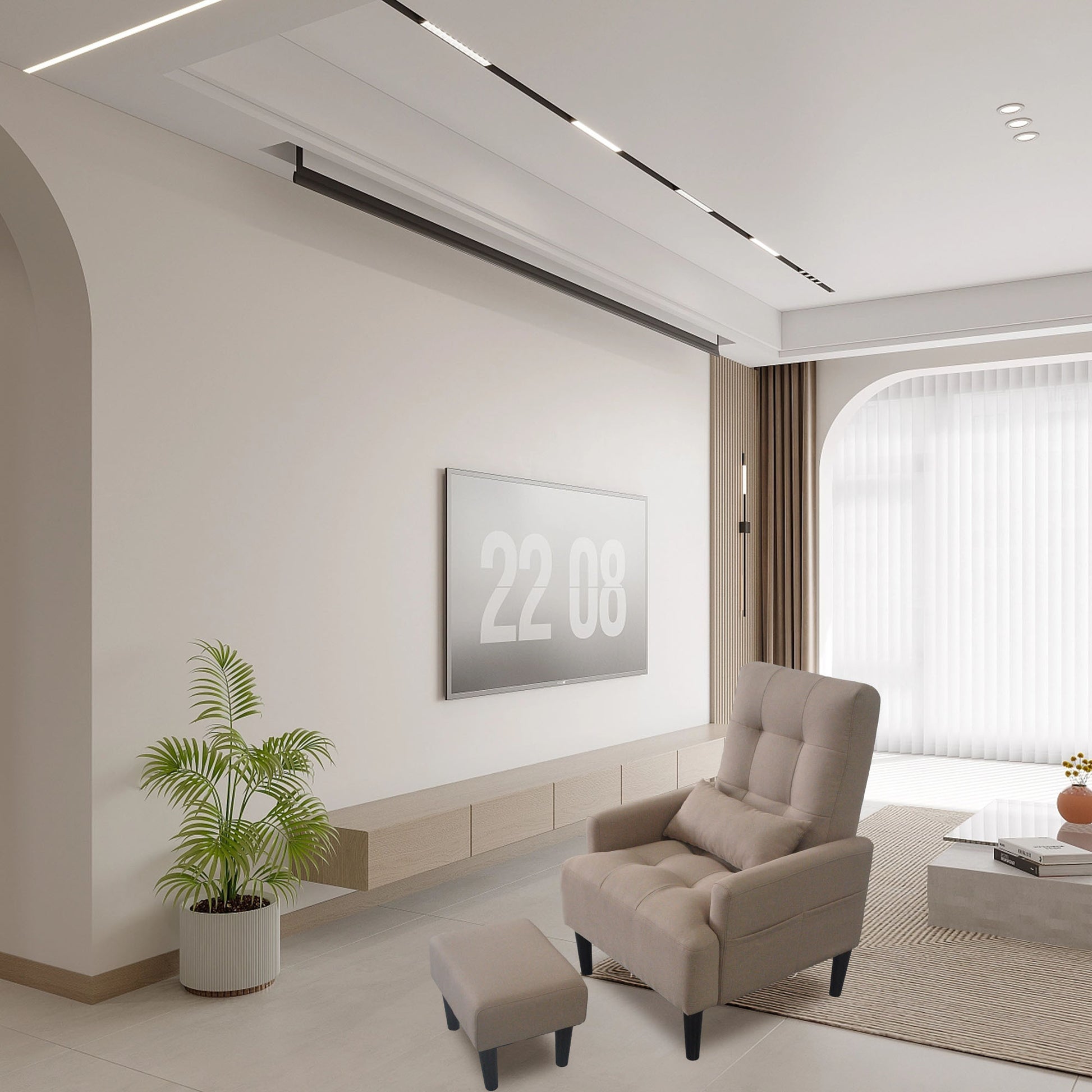 Redde Boo Brown Living Room Sofa Single Chair And Ottoman, Modern Multi Function Fabric Living Room Sofa Lounge Chair Bed And Stool.Soft Leisure Single Chair Adjustable Into 5 Angles With Sofa Bed Gray Modern Foam Fabric