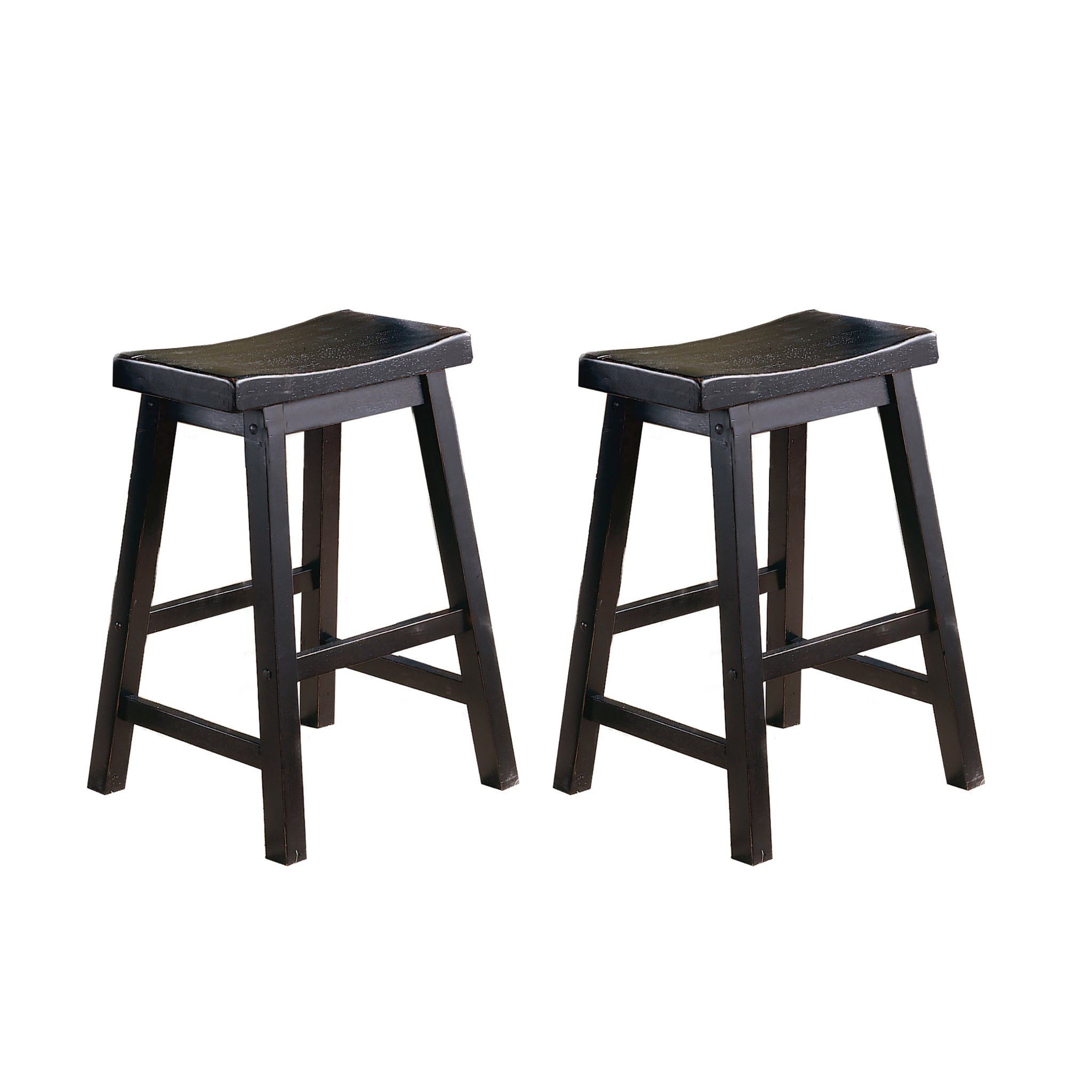 Black Finish 24 Inch Counter Height Stools Set Of 2Pc Saddle Seat Solid Wood Casual Dining Home Furniture Black Dining Room Solid Wood