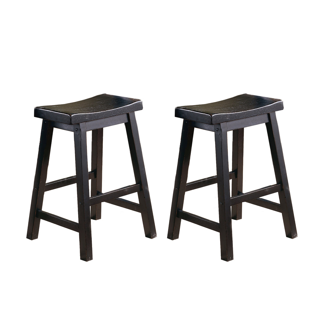 Black Finish 24 Inch Counter Height Stools Set Of 2Pc Saddle Seat Solid Wood Casual Dining Home Furniture Black Dining Room Solid Wood