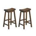 29 Inch Bar Height Stools 2Pc Set Saddle Seat Solid Wood Cherry Finish Casual Dining Furniture Brown Mix Dining Room Wood