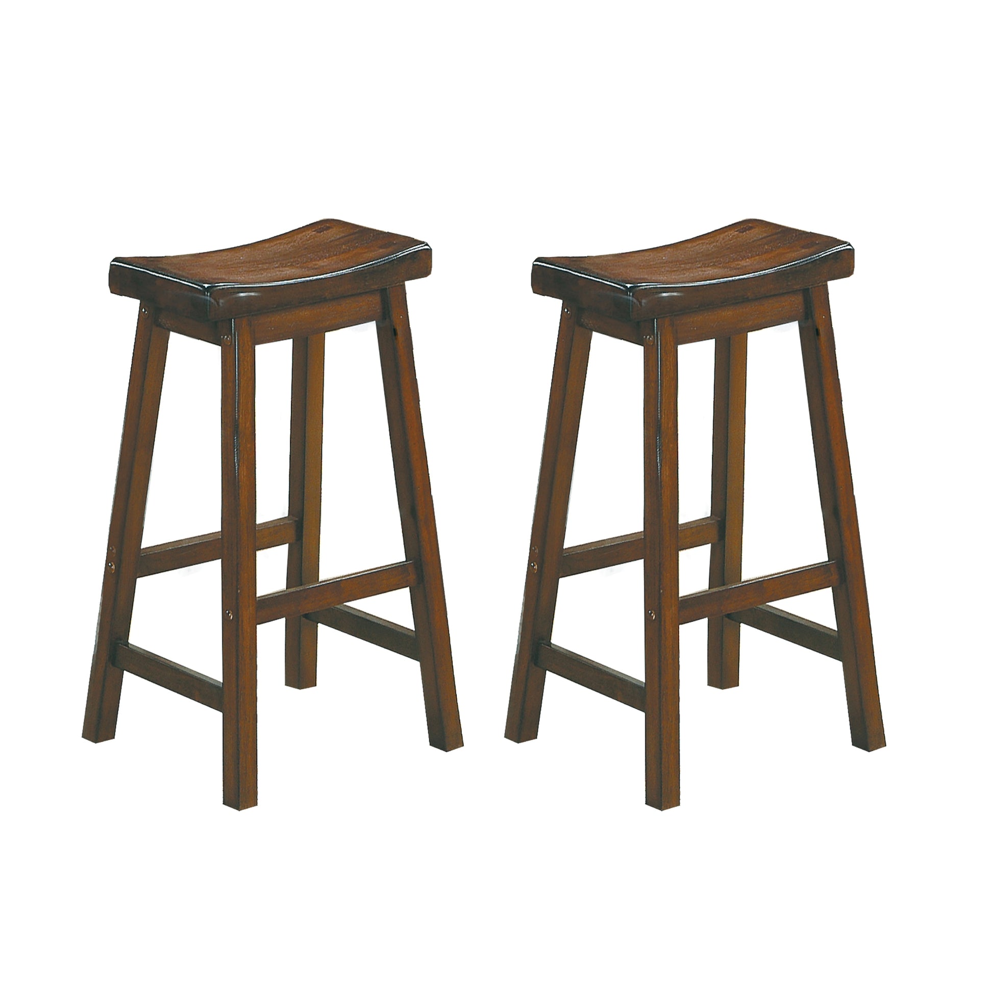 29 Inch Bar Height Stools 2Pc Set Saddle Seat Solid Wood Cherry Finish Casual Dining Furniture Brown Mix Dining Room Wood