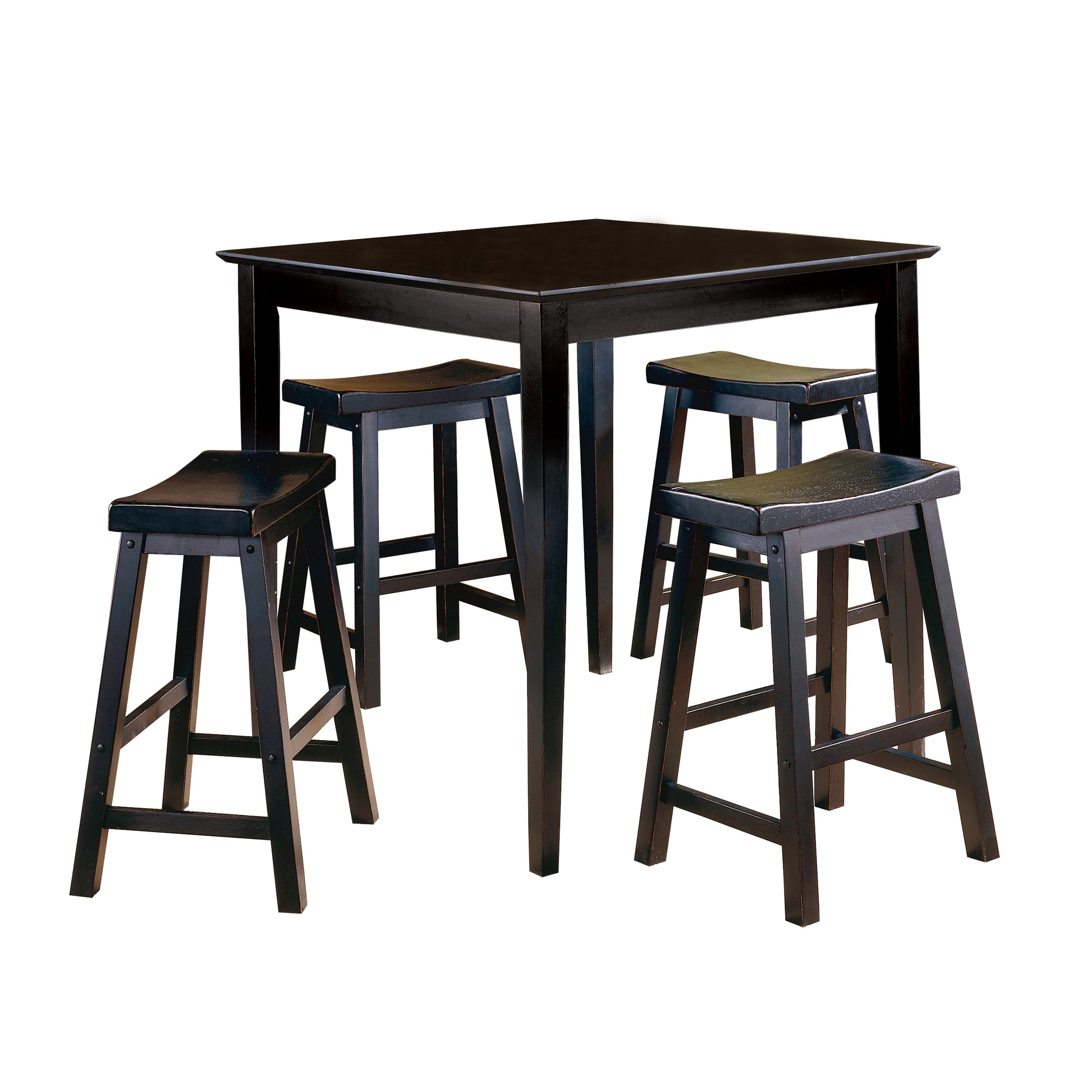 Black Finish 29 Inch Bar Height Stools Set Of 2Pc Saddle Seat Solid Wood Casual Dining Home Furniture Black Dining Room Solid Wood