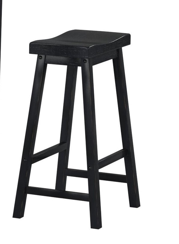 Black Finish 29 Inch Bar Height Stools Set Of 2Pc Saddle Seat Solid Wood Casual Dining Home Furniture Black Dining Room Solid Wood