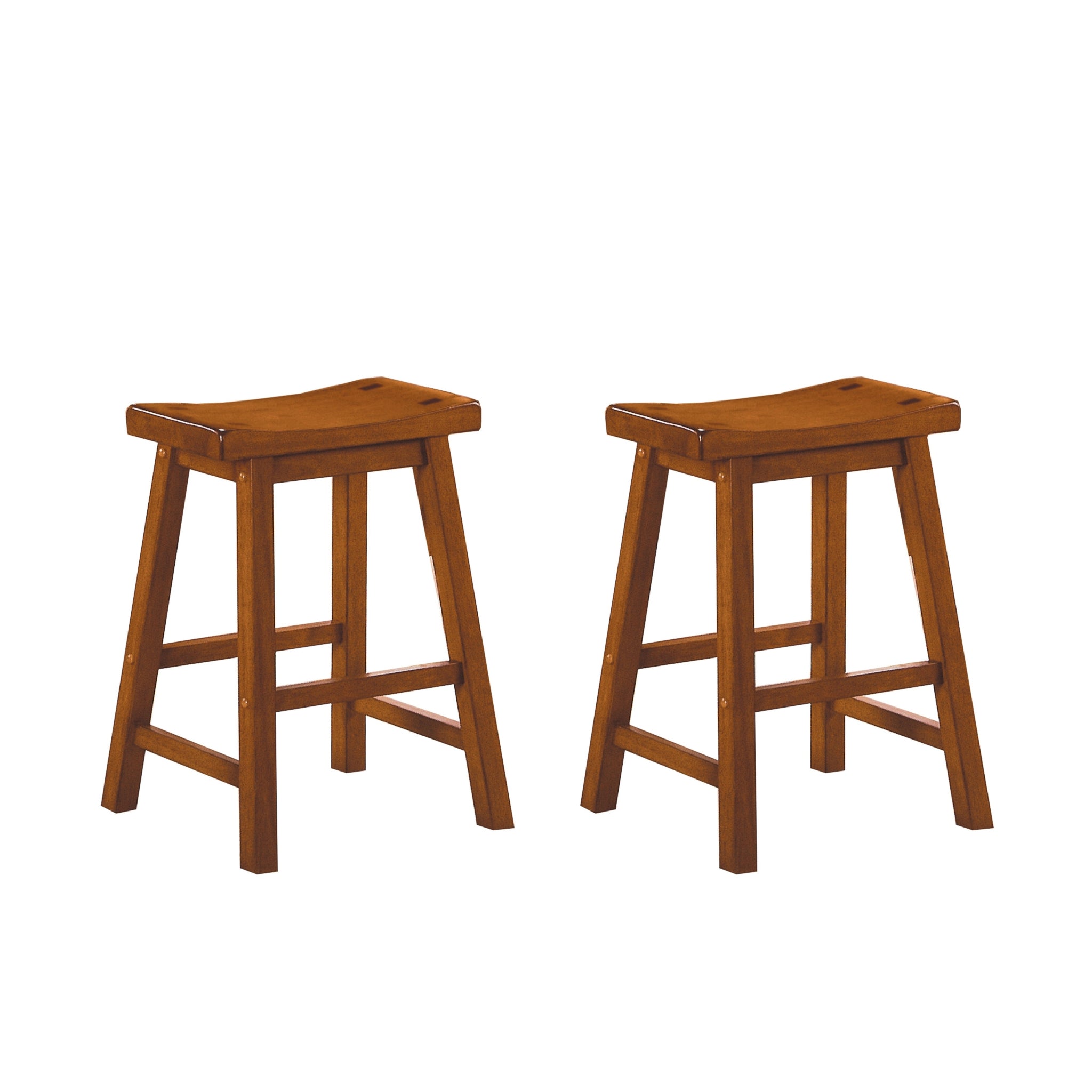 Casual Dining 24 Inch Counter Height Stools 2Pc Set Saddle Seat Solid Wood Oak Finish Home Furniture Oak Dining Room Solid Wood