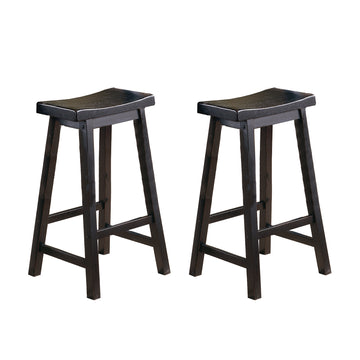 Black Finish 29 Inch Bar Height Stools Set Of 2Pc Saddle Seat Solid Wood Casual Dining Home Furniture Black Dining Room Solid Wood