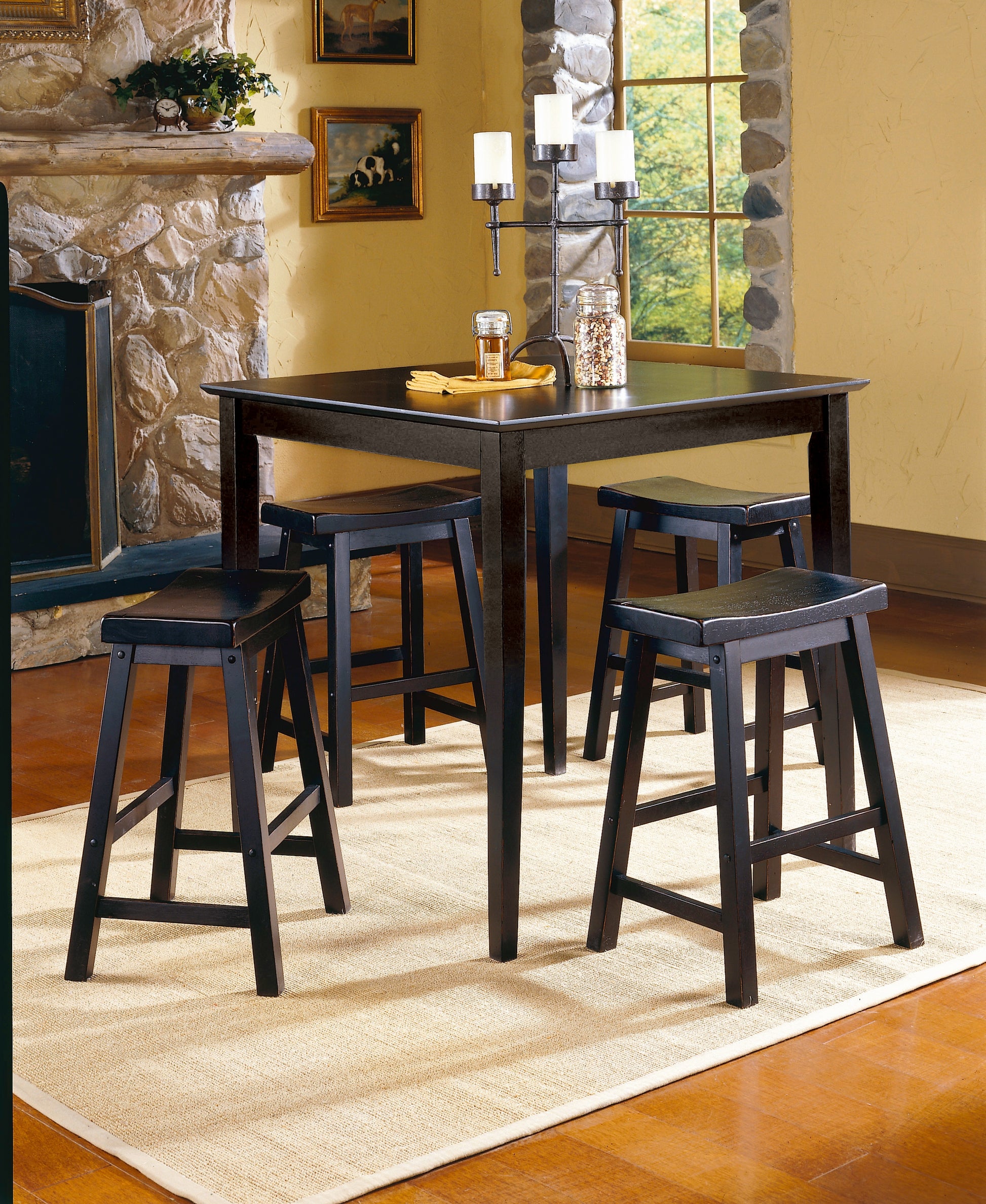 Black Finish 29 Inch Bar Height Stools Set Of 2Pc Saddle Seat Solid Wood Casual Dining Home Furniture Black Dining Room Solid Wood