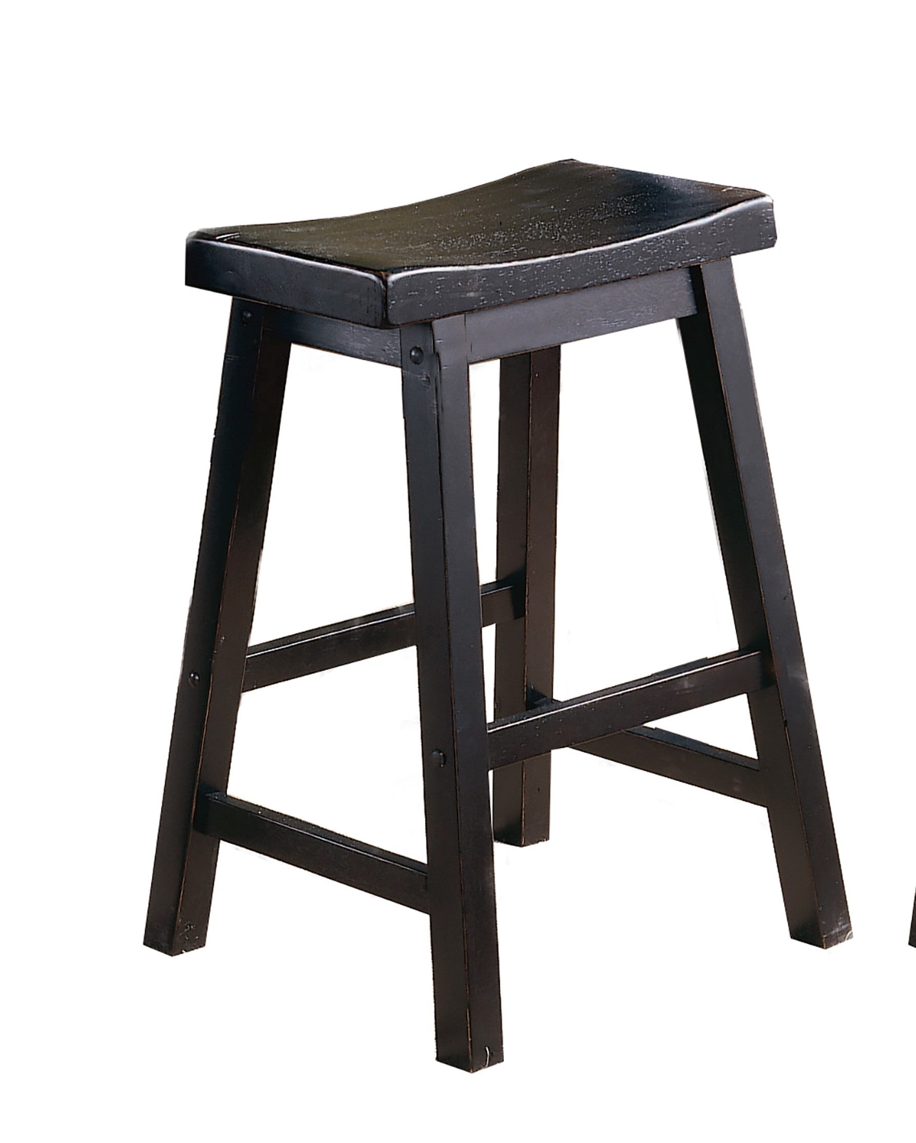 Black Finish 24 Inch Counter Height Stools Set Of 2Pc Saddle Seat Solid Wood Casual Dining Home Furniture Black Dining Room Solid Wood