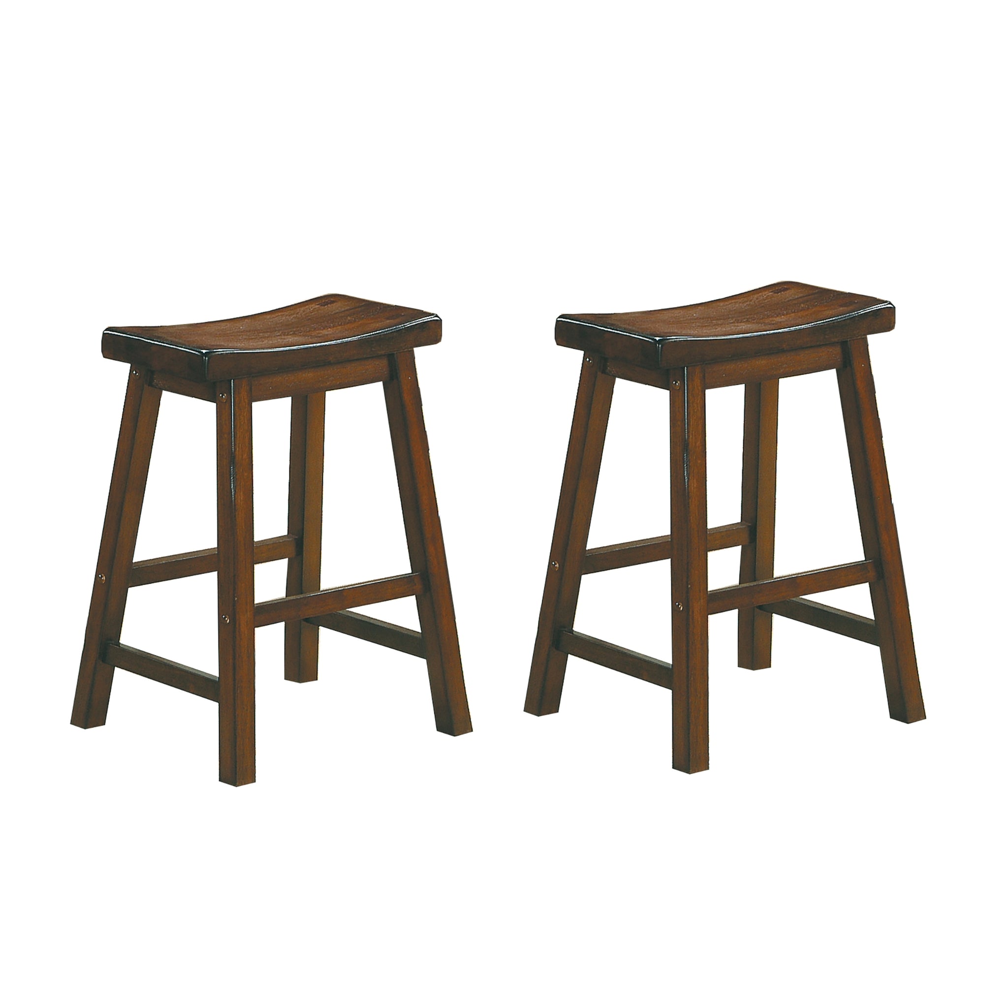24 inch Counter Height Stools 2pc Set Saddle Seat brown mix-dining room-solid wood
