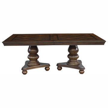 Traditional Dining Table 1Pc Brown Cherry Finish Double Pedestal Base Separate Extension Leaf Dining Furniture Brown Mix Dining Room Traditional Wood