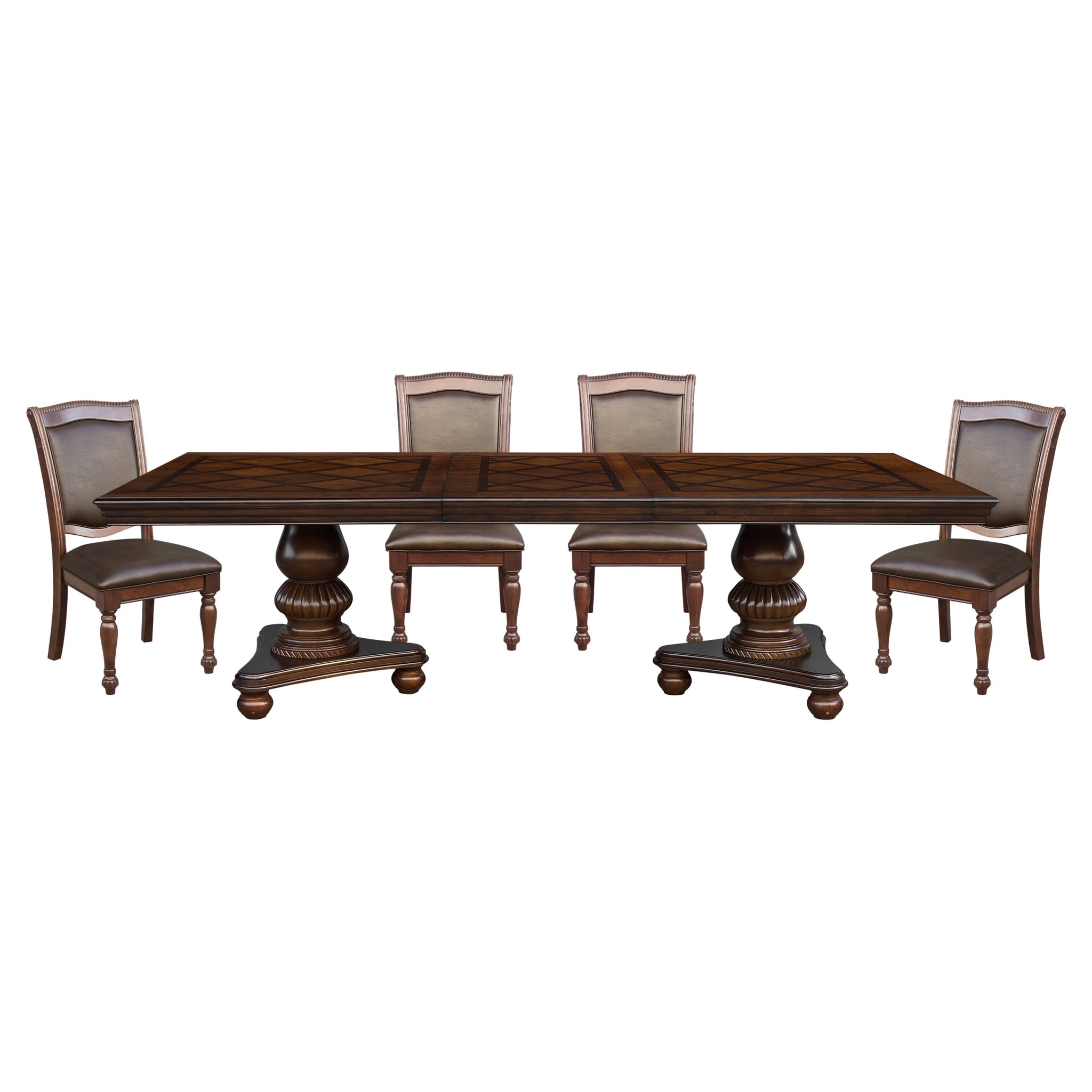 Traditional Style Dining Room Table w Leaf and 4x Side wood-wood-brown mix-seats 4-wood-dining