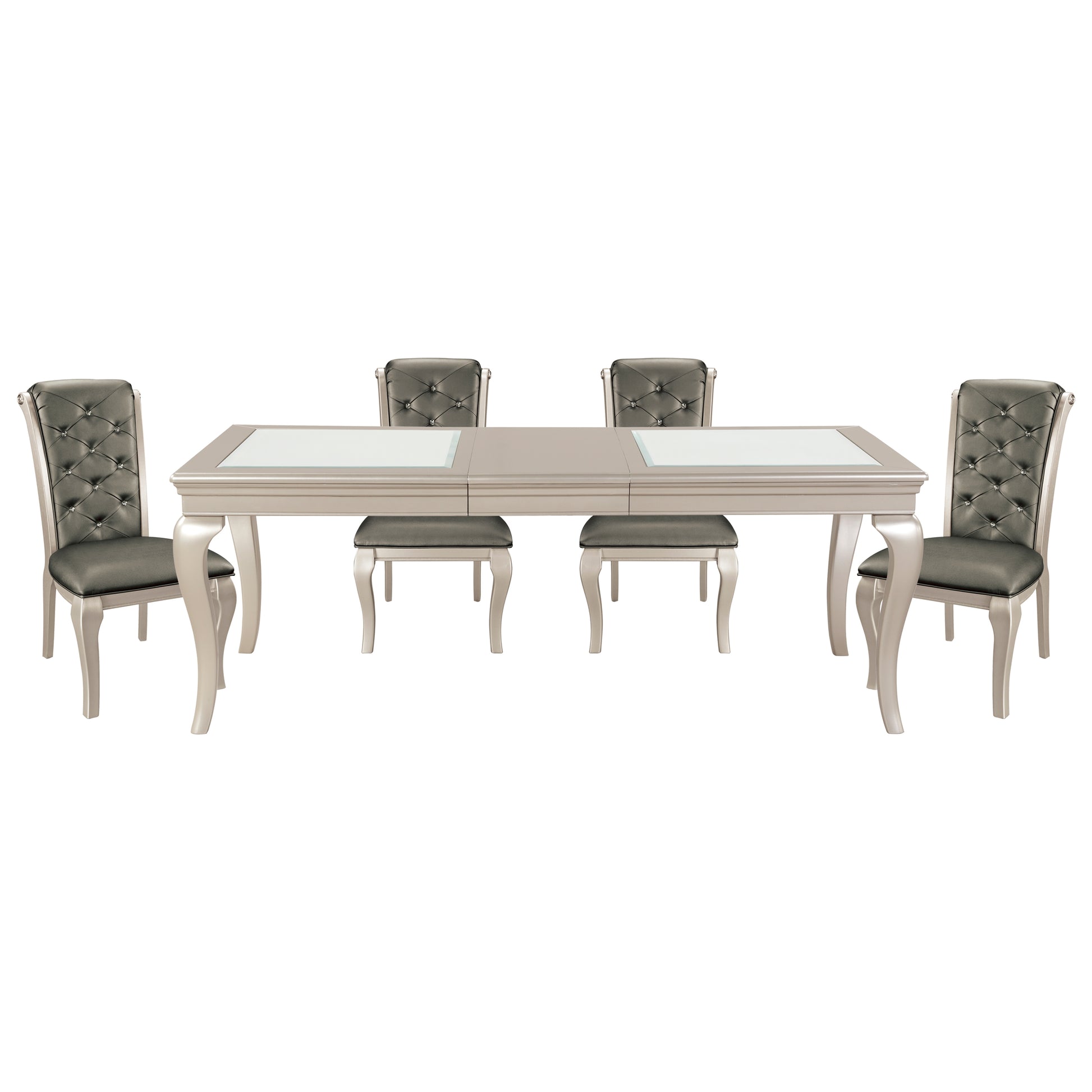 Modern Glamourous 1Pc Dining Table With Separate Extension Leaf Cabriole Legs Insert Glass Panels Traditional Furniture Silver Dining Room Glam,Modern,Traditional Wood