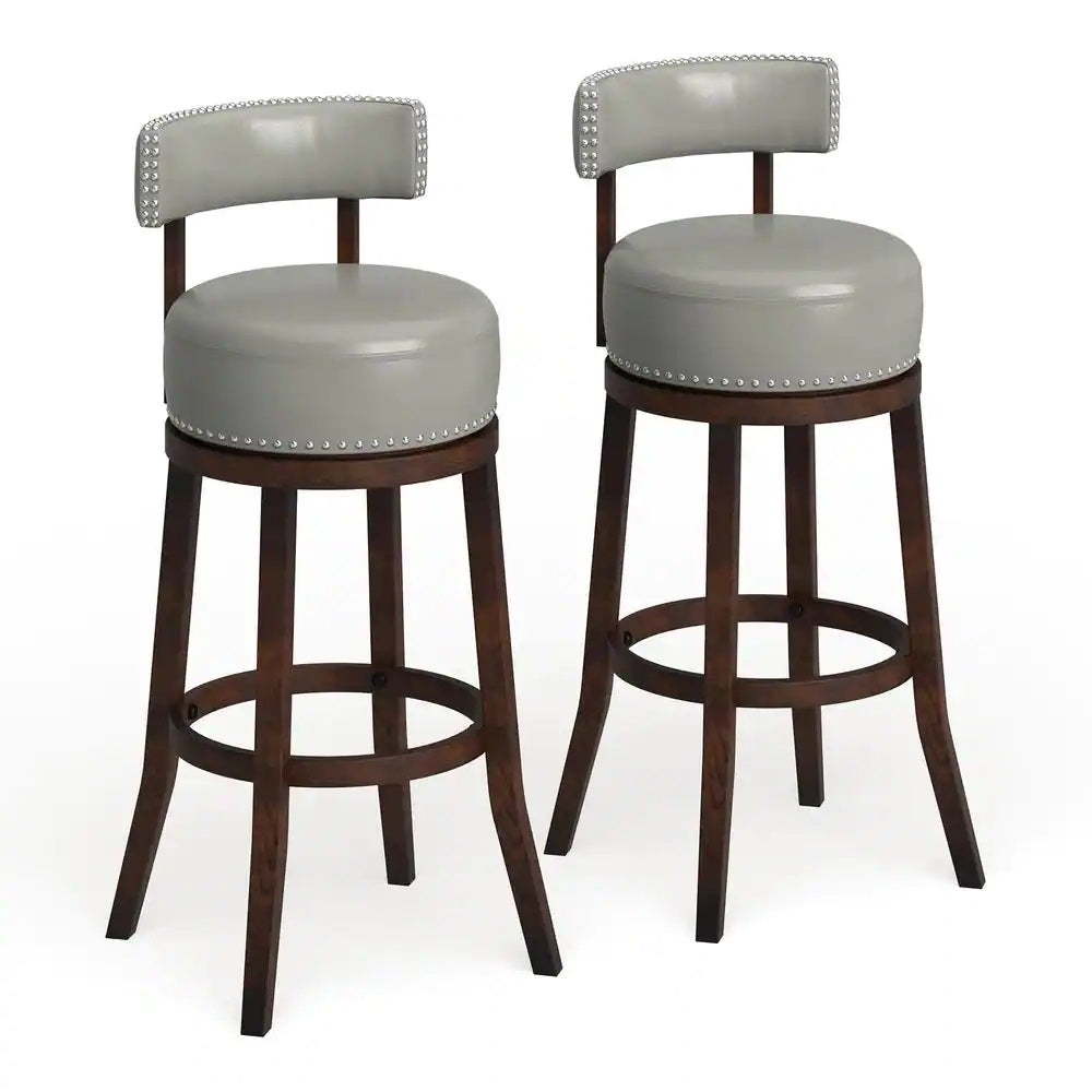 Sherly Set Of 2 Bar Stool 30" Swivel Stool Dark Oak Solid Wood Dark Graychairs Dining Room Dark Gray Brown Dining Room Transitional Bar Stools Rubberwood Solid Wood