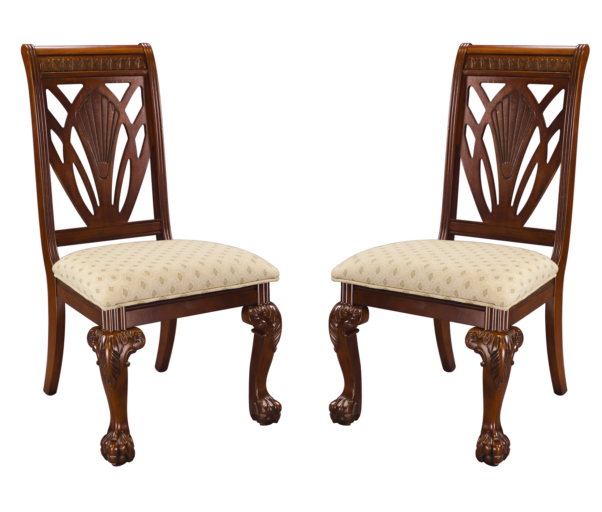 Elegant Design Traditional Side Chairs 2Pc Set Dark Cherry Finish Brown Fabric Seats Dining Furniture Brown Mix Dining Room Traditional Wood