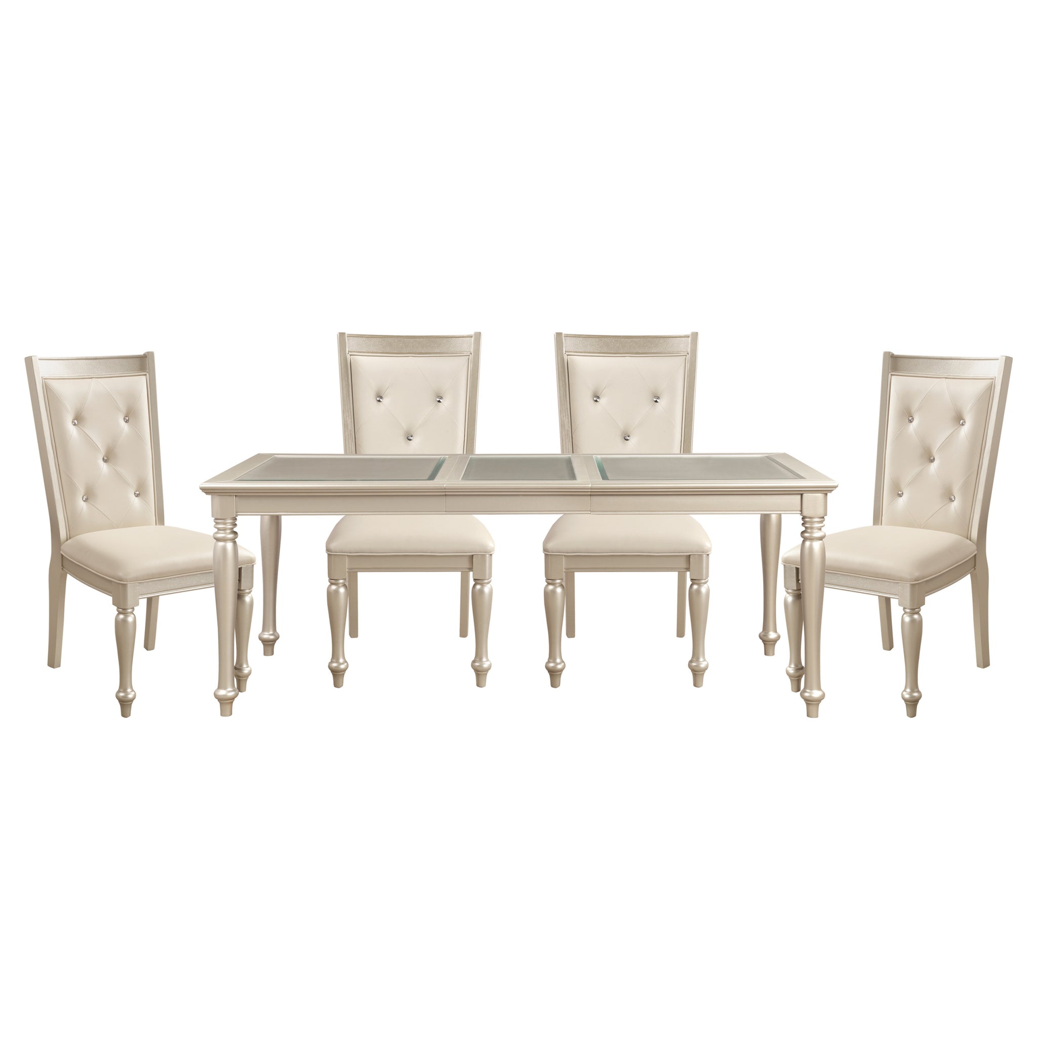 Traditional Design Formal Dining 5pc Set Table w silver-seats 4-dining