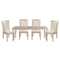 Traditional Design Formal Dining 5Pc Set Table W Extension Leaf And 6 Side Chairs Crystal Button Tufted Cushion Seat Silver Finish Furniture Silver Seats 4 Dining Room Extendable Glam,Modern,Traditional Rectangular Dining Table With Chair Wood