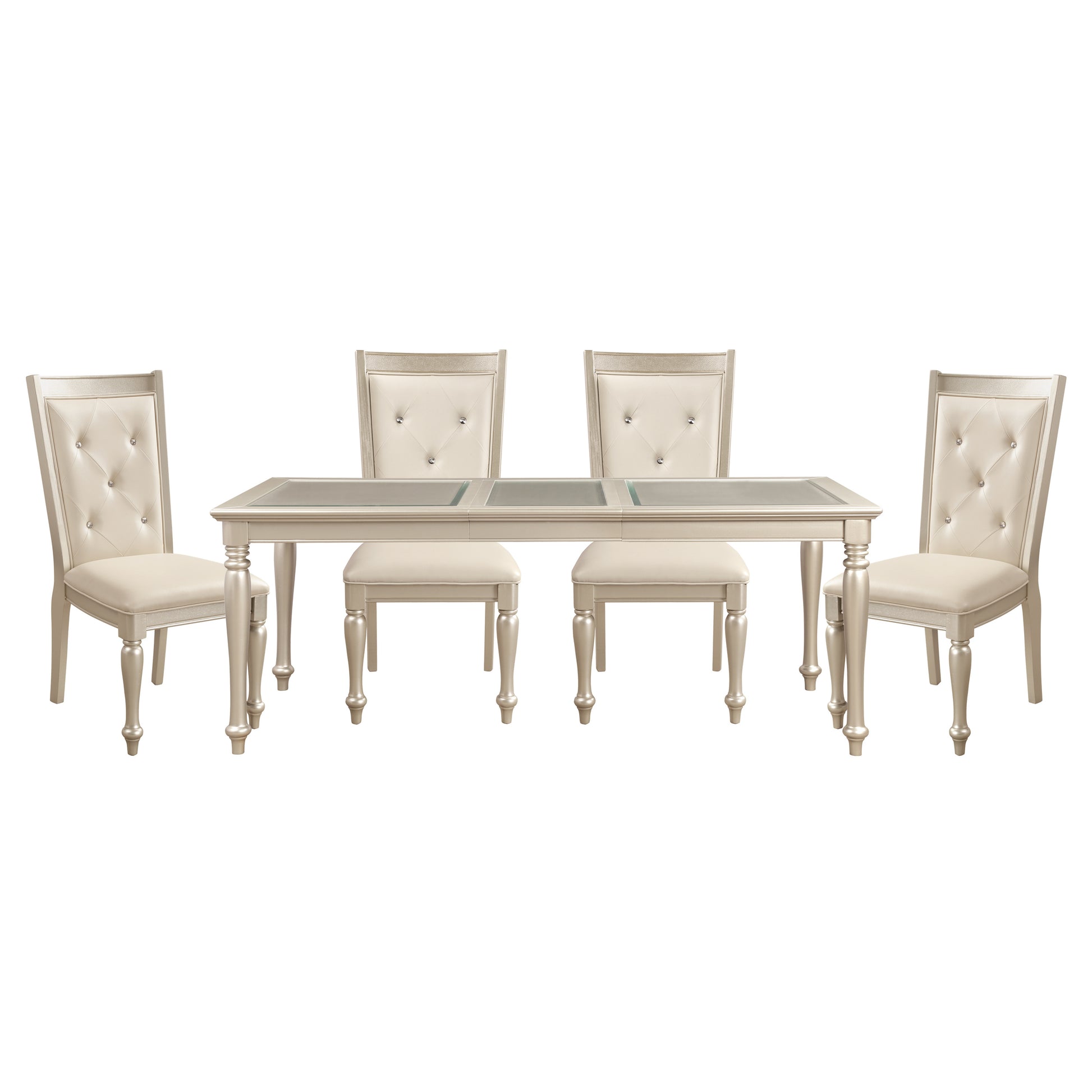 Traditional Design Silver Finish Dining Side Chairs 2Pc Set Wood Frame Crystal Button Tufted Back Silver Dining Room Glam,Modern,Traditional Wood