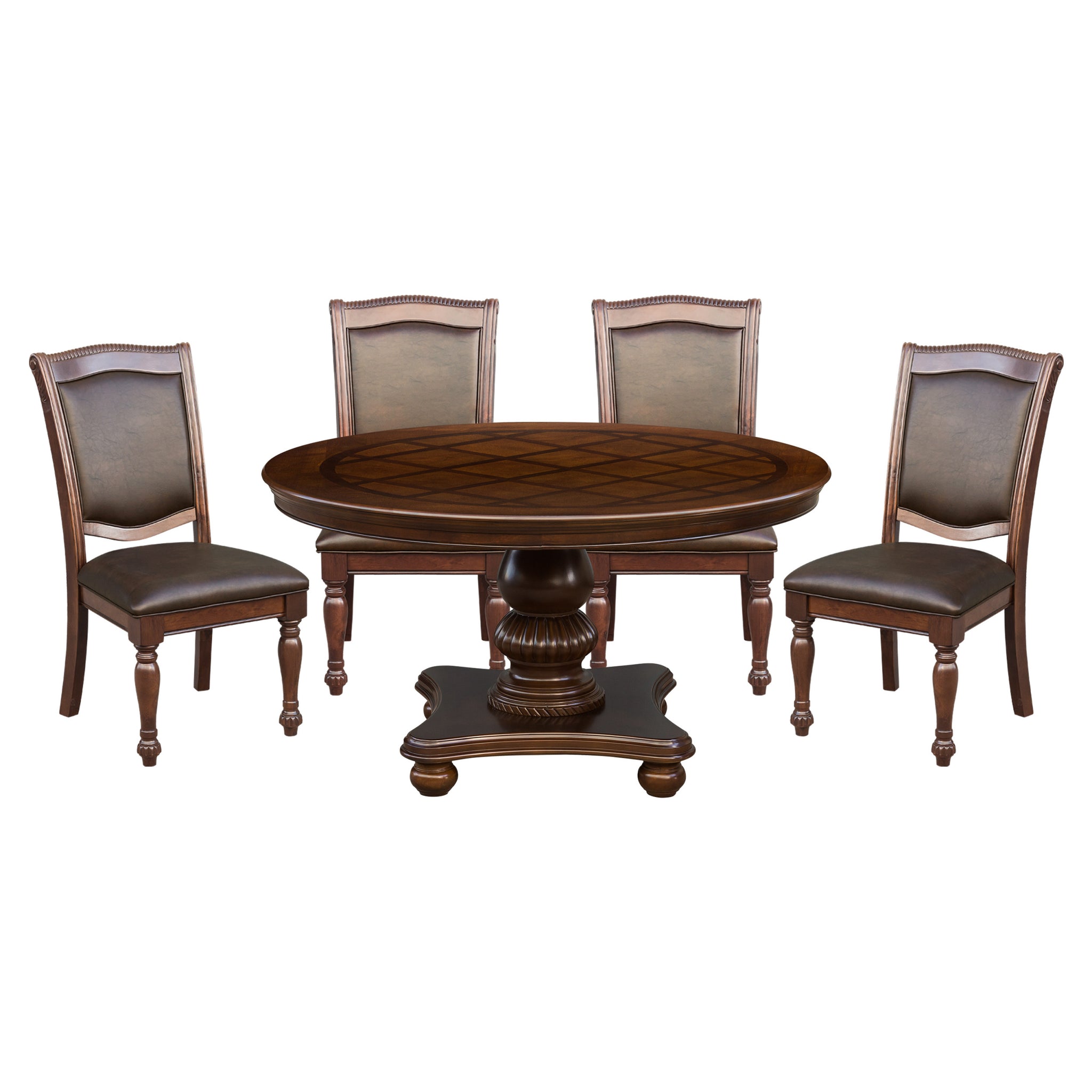 Traditional Dining Table 1pc Brown Cherry Finish brown mix-dining room-traditional-wood