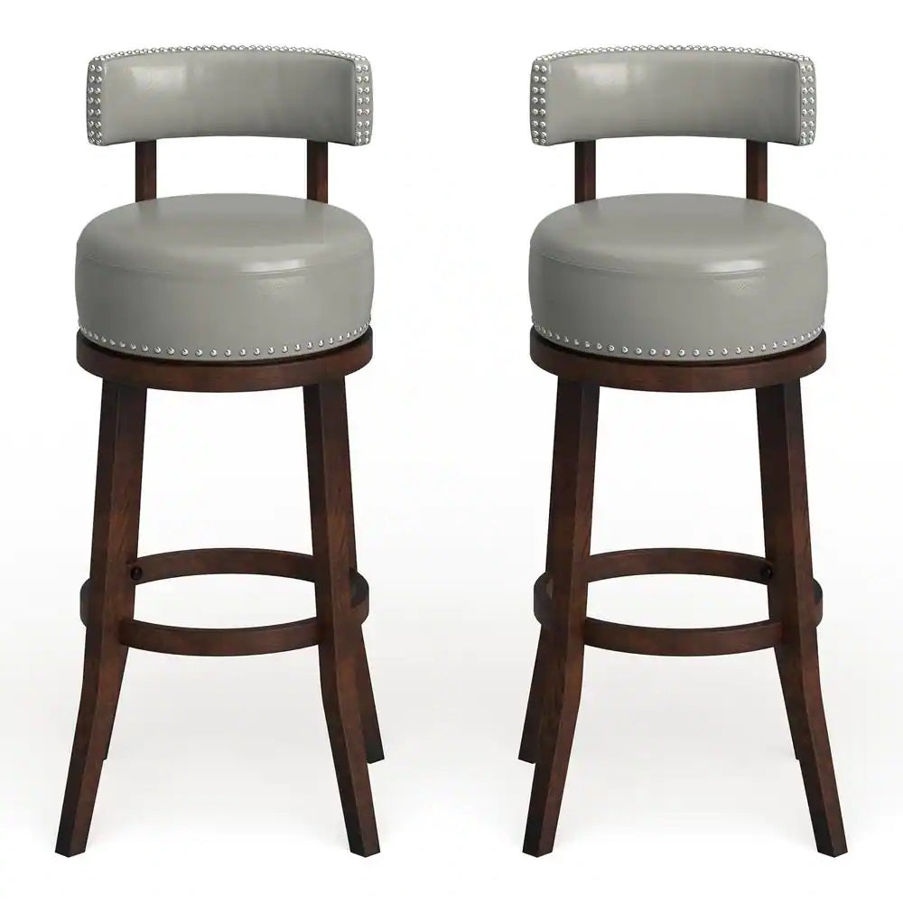 Sherly Set Of 2 Bar Stool 30" Swivel Stool Dark Oak Solid Wood Dark Graychairs Dining Room Dark Gray Brown Dining Room Transitional Bar Stools Rubberwood Solid Wood