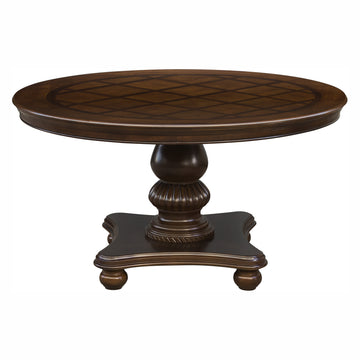 Traditional Dining Table 1Pc Brown Cherry Finish Pedestal Base Round Table Dining Room Furniture Brown Mix Dining Room Traditional Wood