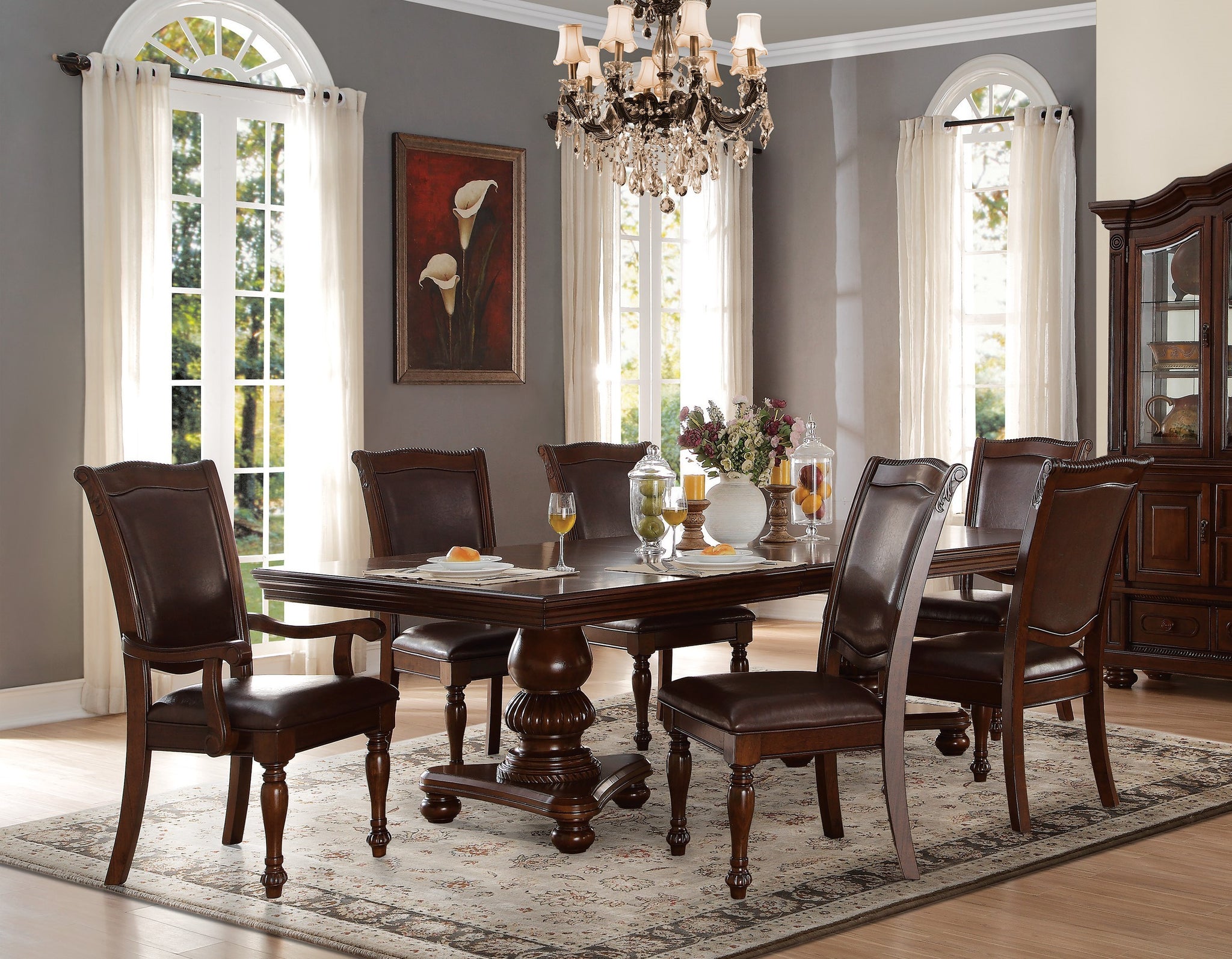 Traditional Style Dining Room Table w Leaf 2x wood-wood-brown mix-seats 6-wood-dining
